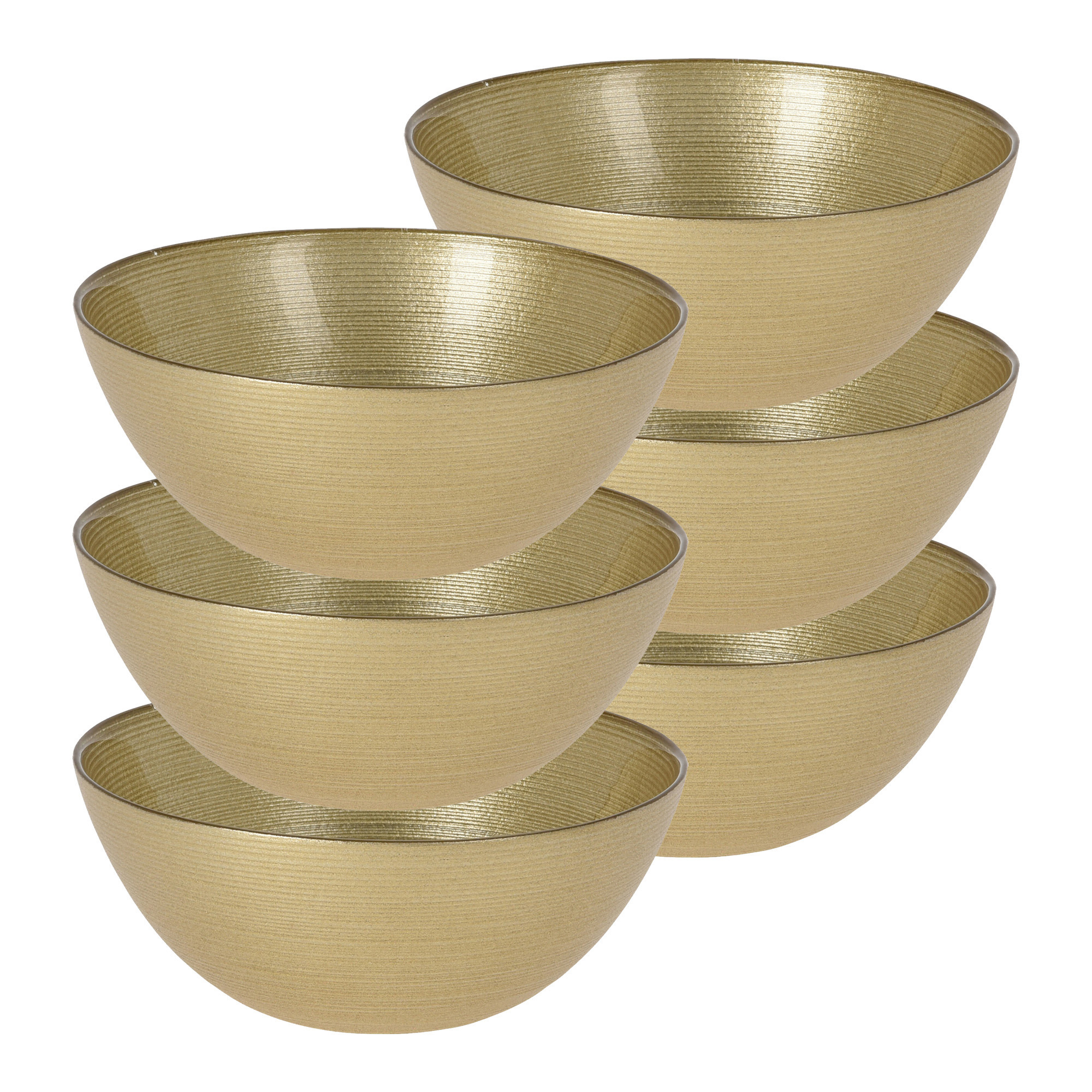 Excellent Houseware Kommetjes/serveer schaaltjes - 6x - Athene - glas - D15 x H6 cm - goud - Stapelbaar -