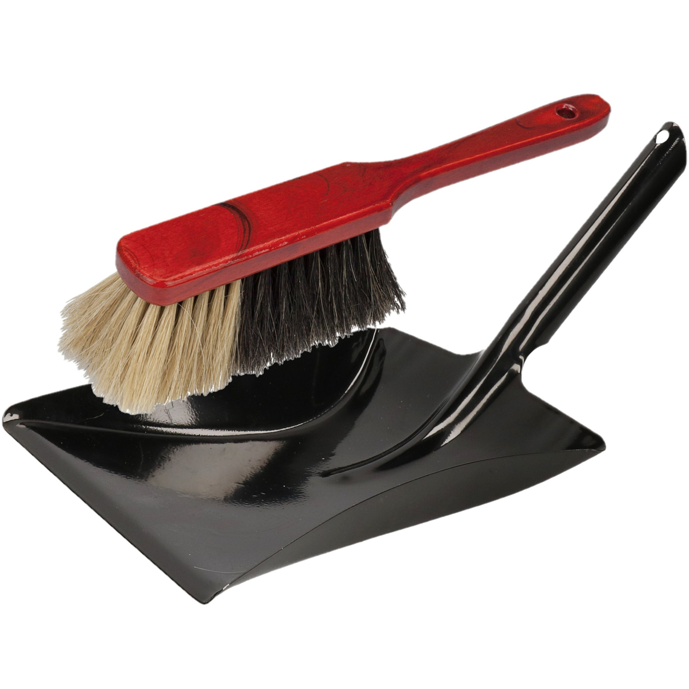 Shoppartners Stoffer en blik zwart van metaal/mahonie hout voor binnen -
