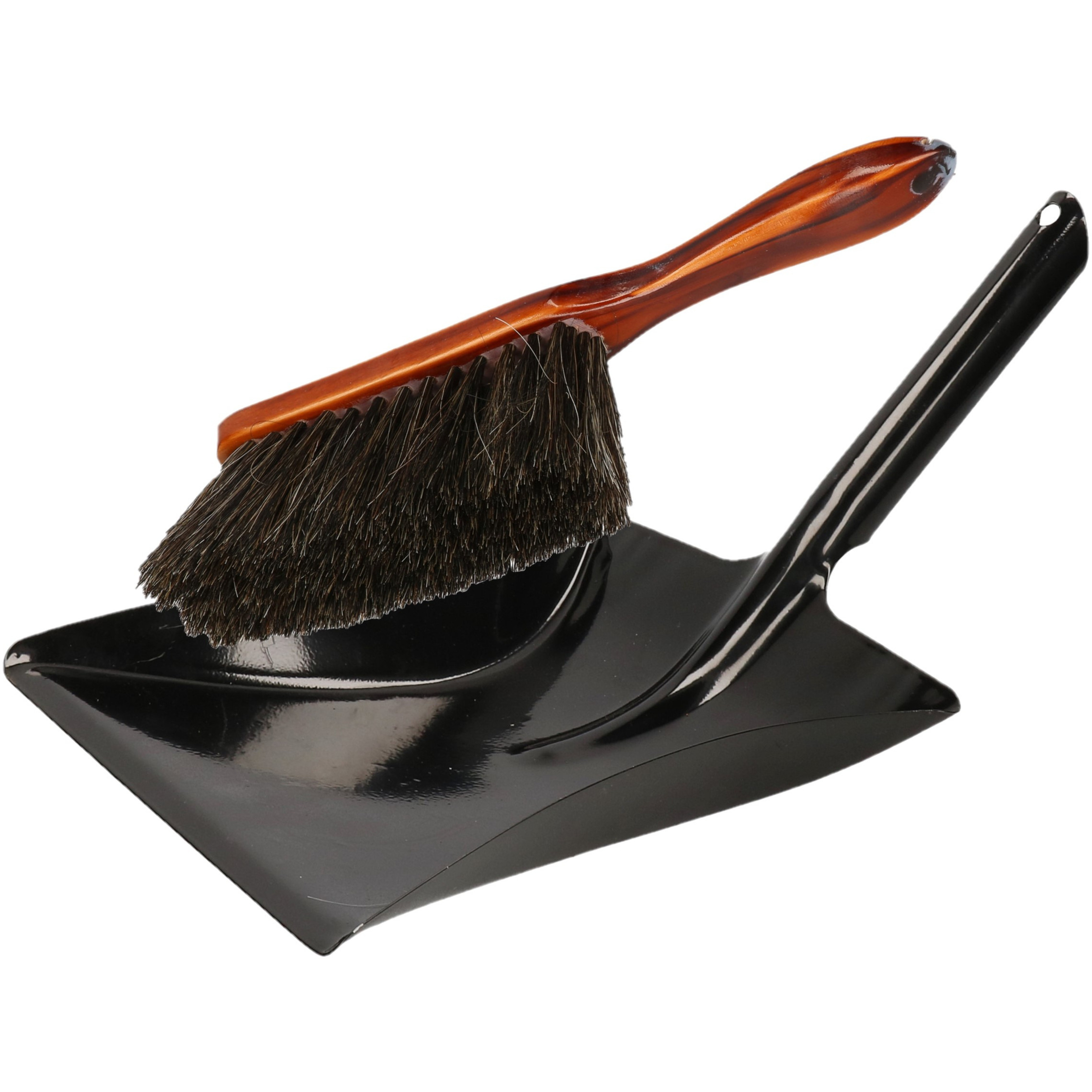 Shoppartners Stoffer en blik zwart/bruin van metaal/hout voor binnen -