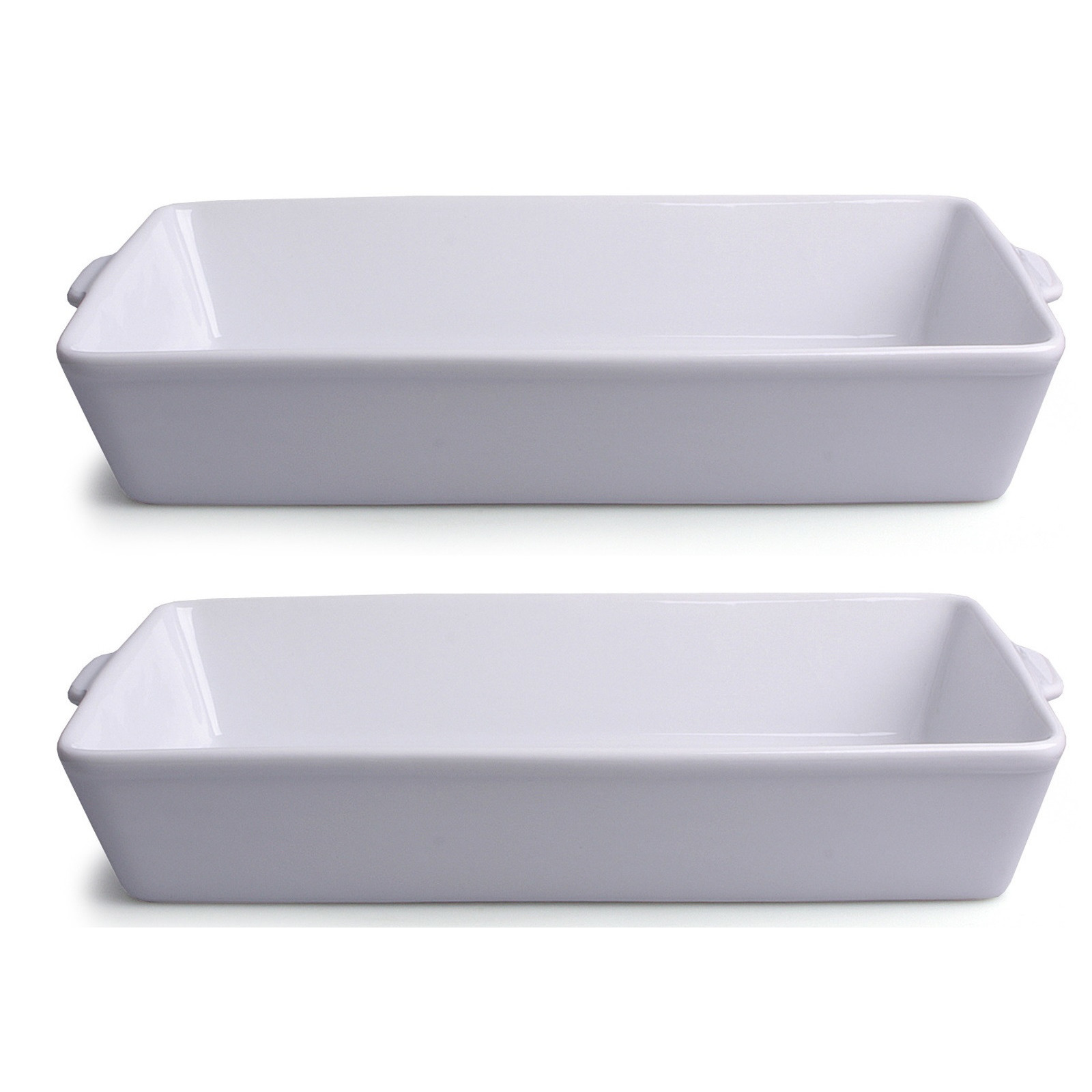 Merkloos 2x Witte ovenschalen van porselein 3.5 liter 33 x 19 cm rechthoekig -