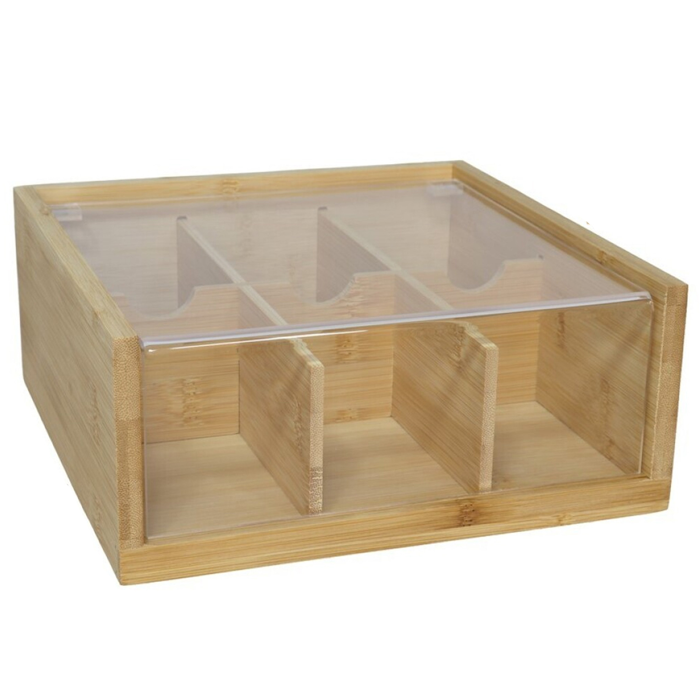 Gerimport Theedoos - bruin - 6-vaks - hout - 21 x 22 x 9 - met deksel -