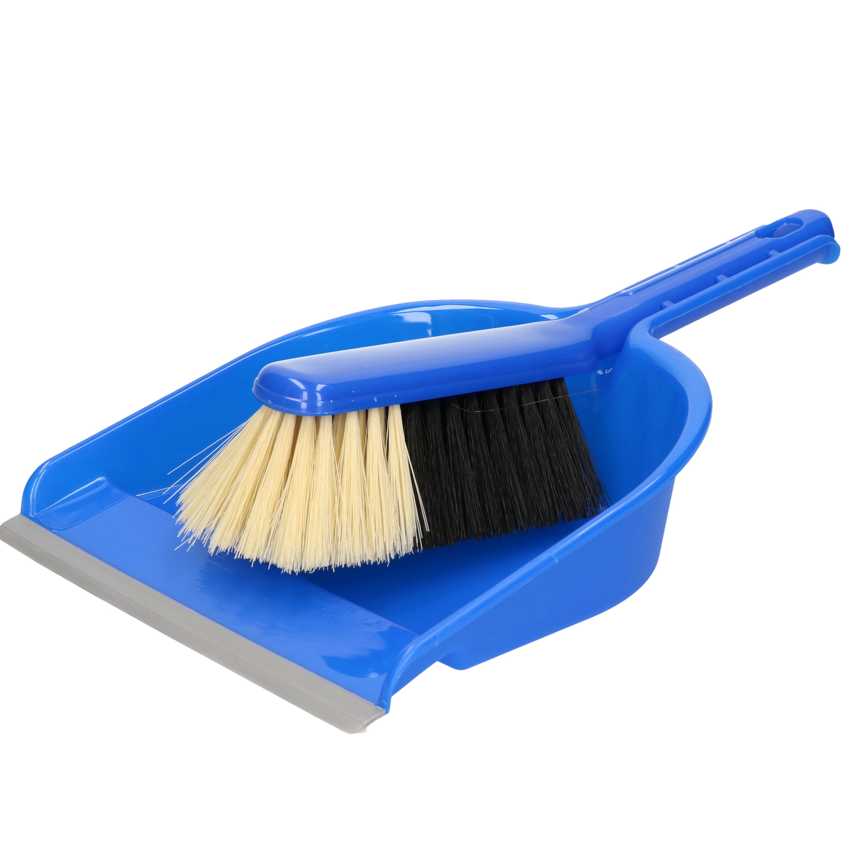 Merkloos 2x Stoffer en blik set blauw kunststof -