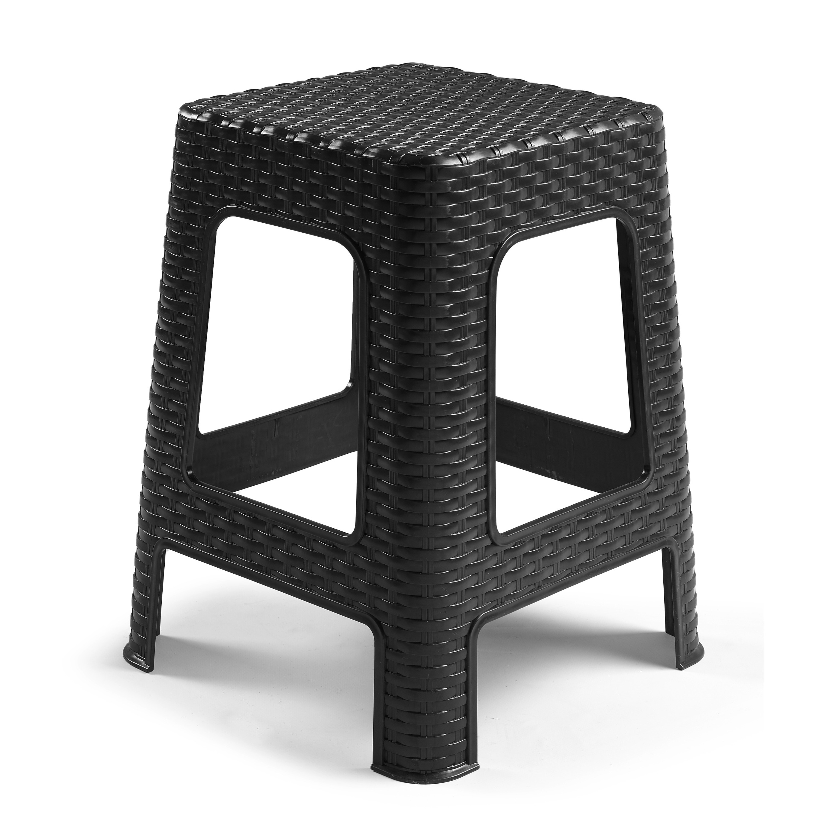 PlasticForte Rotan opstapje/zit krukje - kunststof - zwart - x x 45 cm - Keuken/badkamer - Krukjes -