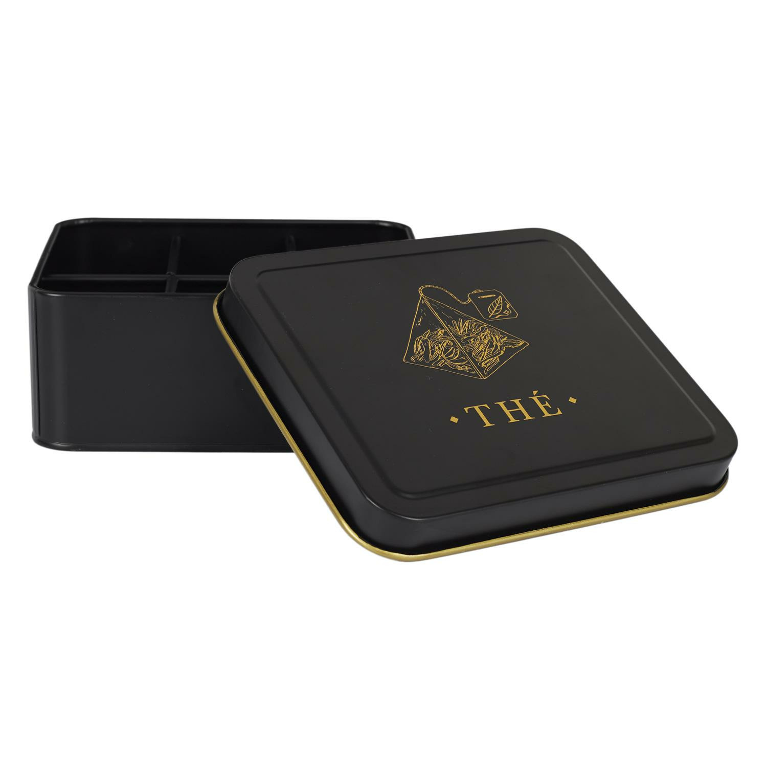 Cook Concept Theedoos 6-vaks - zwart - metaal - 18 x 15 x 7 cm - theekist - met deksel -