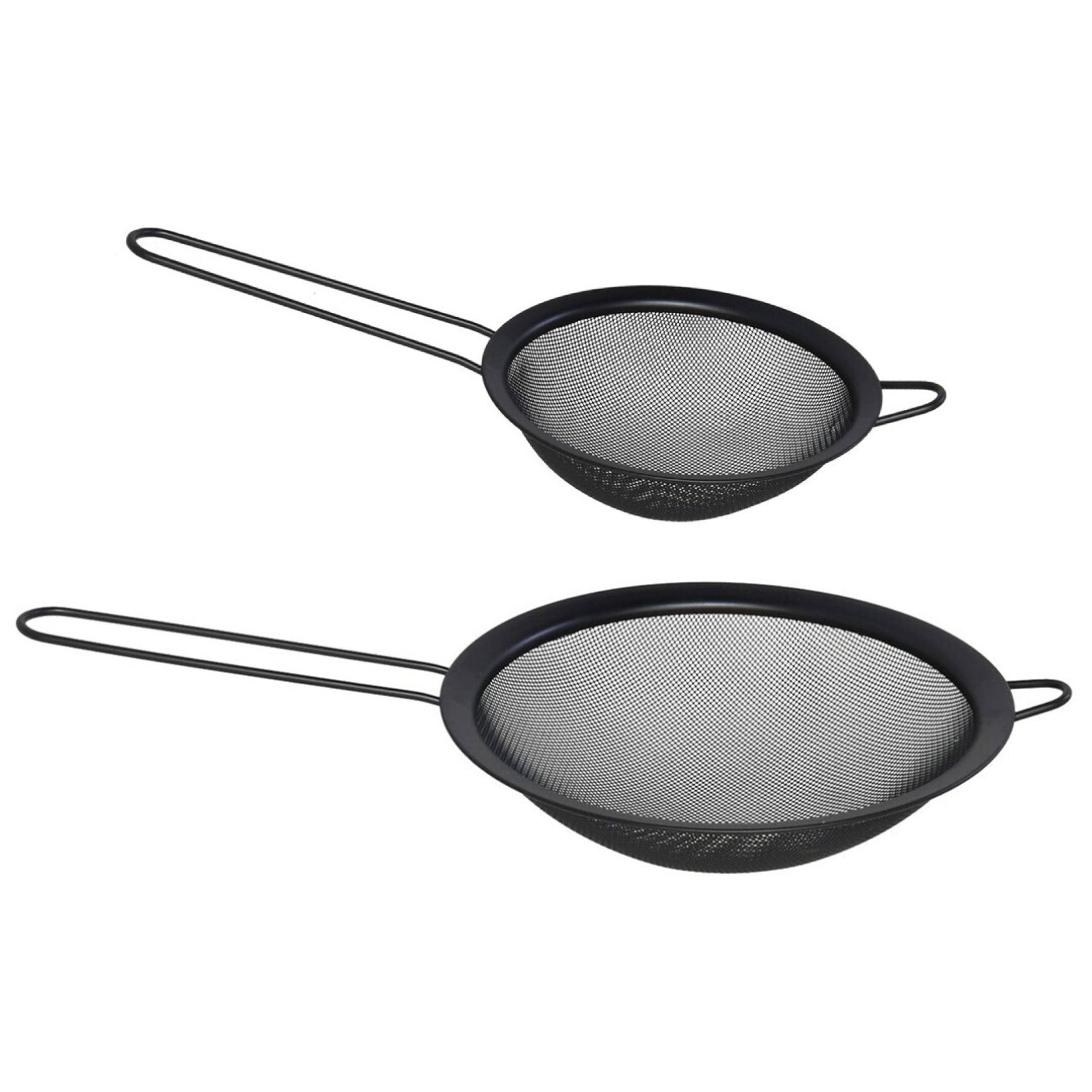 Gerimport keuken vergiet met handvat - set 2x stuks - zwart - metaal - 18/13 cm -
