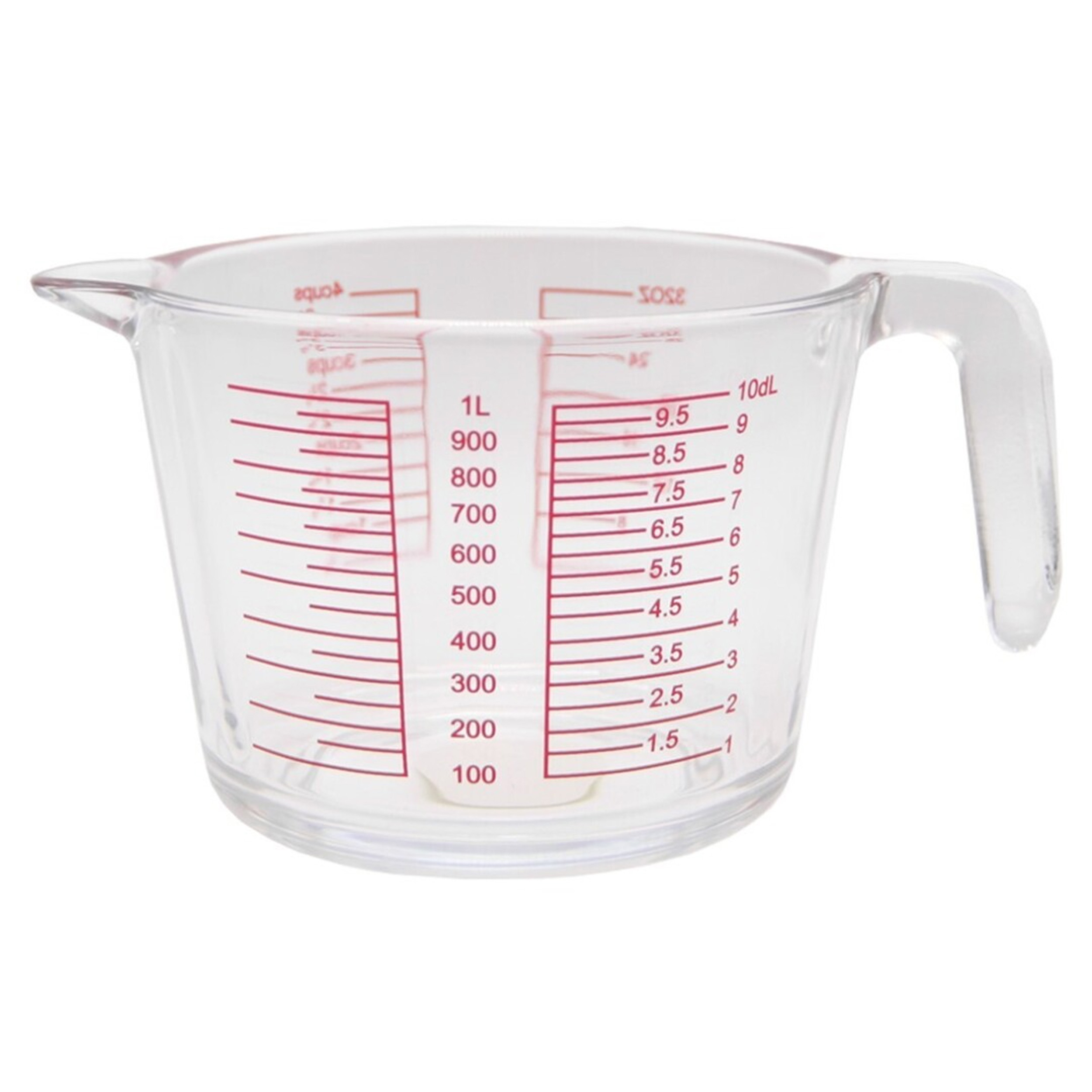 Gerimport Keuken maatbeker/mengbeker - glas - transparant - 1000 ml - schenktuit -