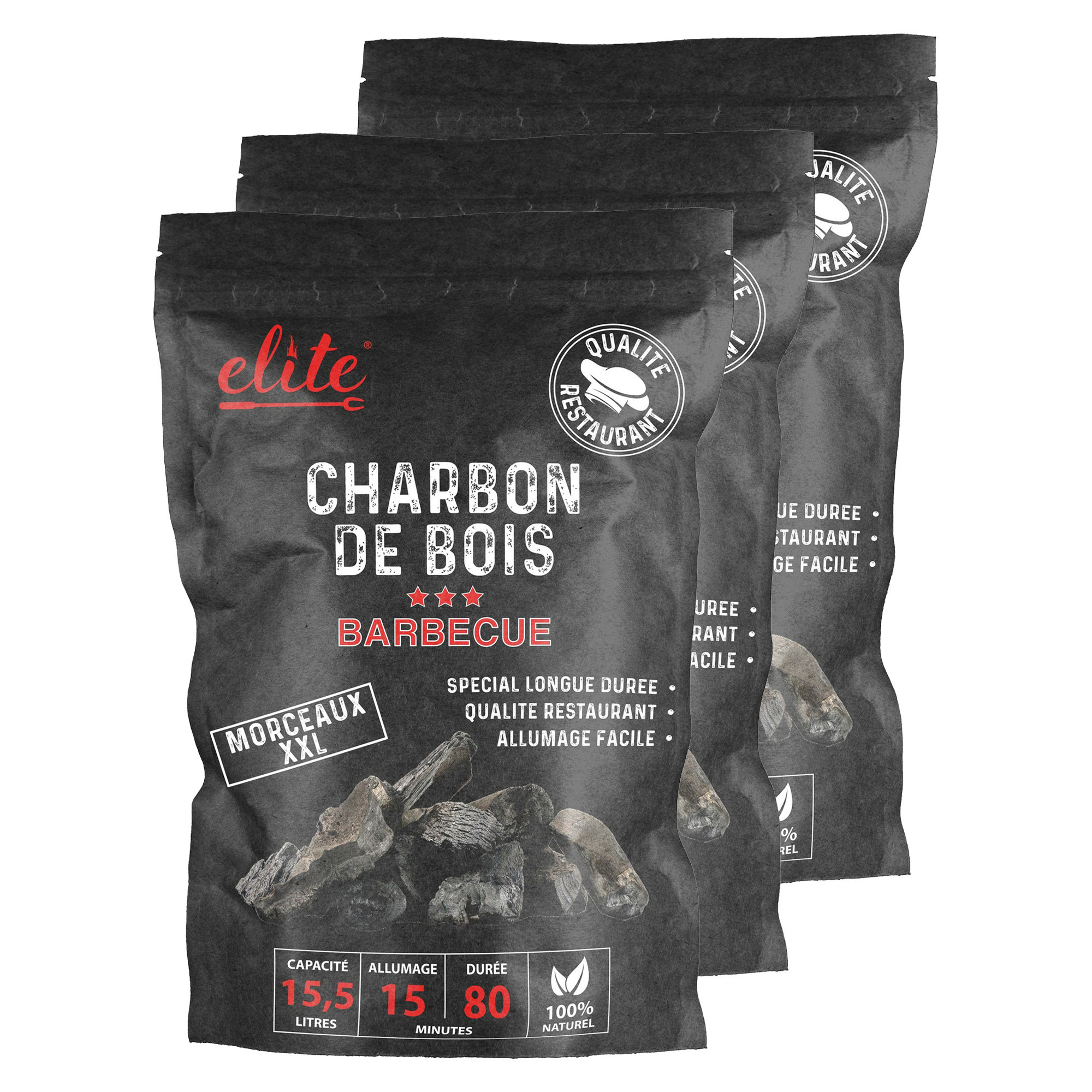Elite Barbecue/BBQ houtskool - 3x zak van 15 Liter - Kolen - Restaurant kwaliteit -