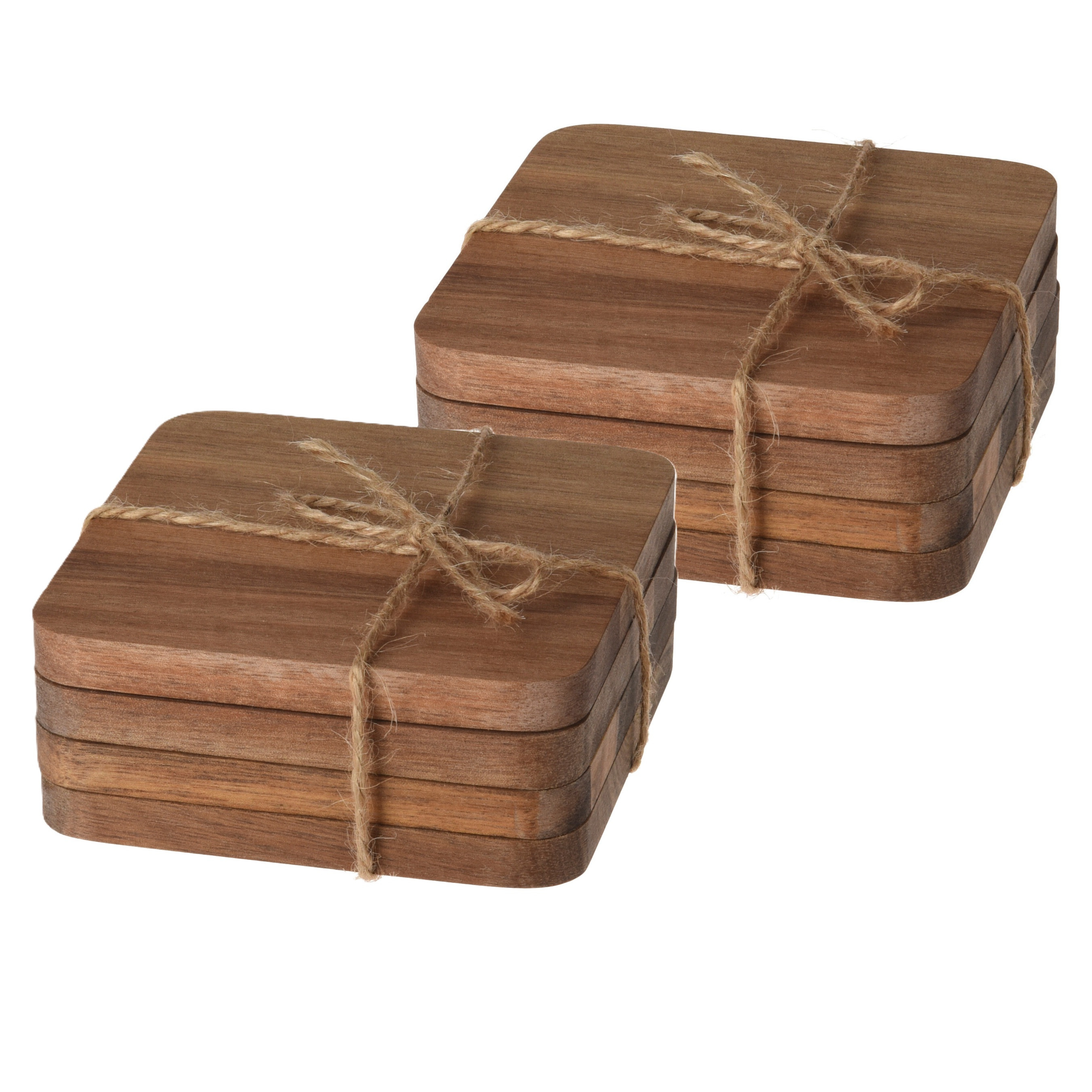 Excellent Houseware Vierkante acacia houten glazen onderzetters - 8x stuks - 10x10 cm -
