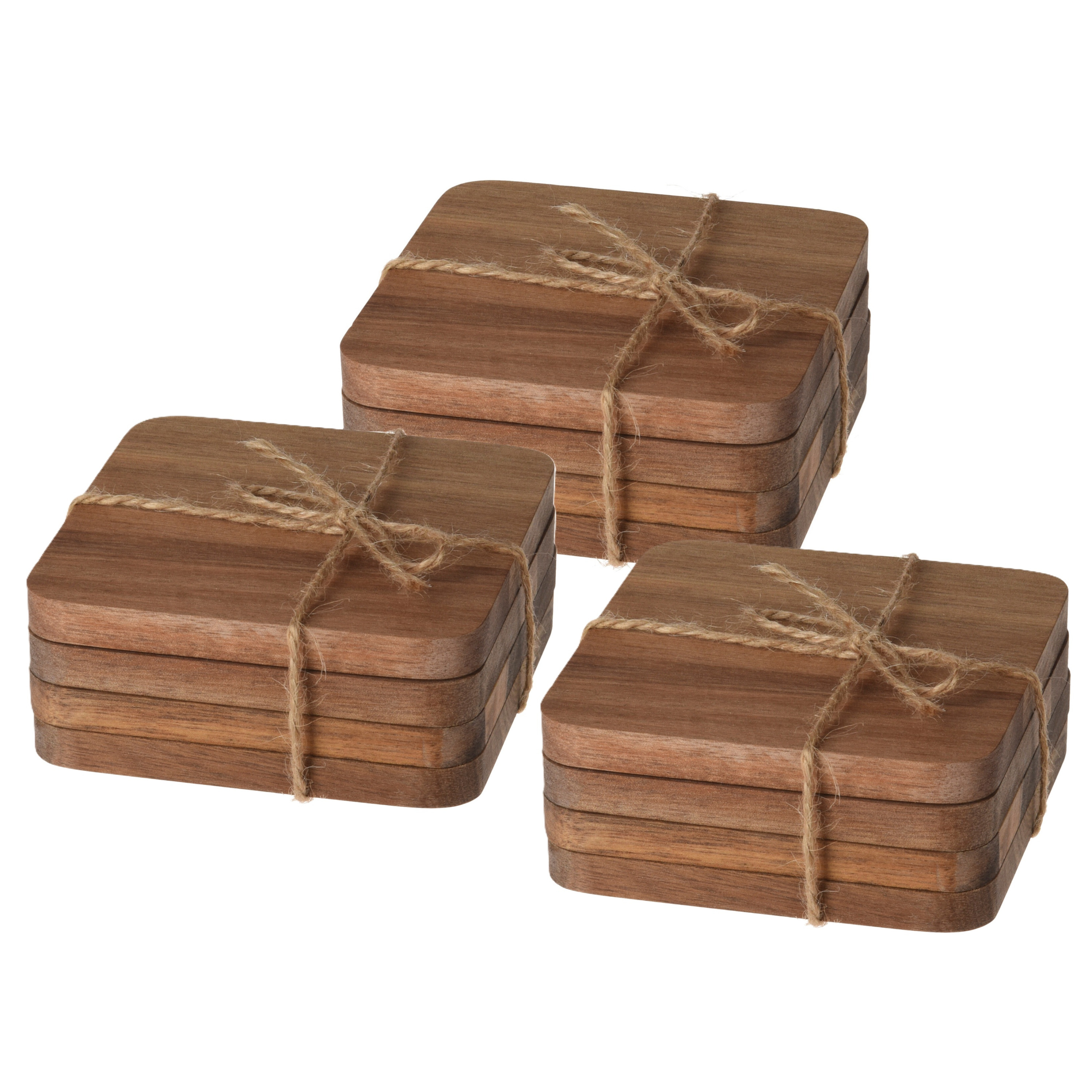 Excellent Houseware Vierkante acacia houten glazen onderzetters - 12x stuks - 10x10 cm -