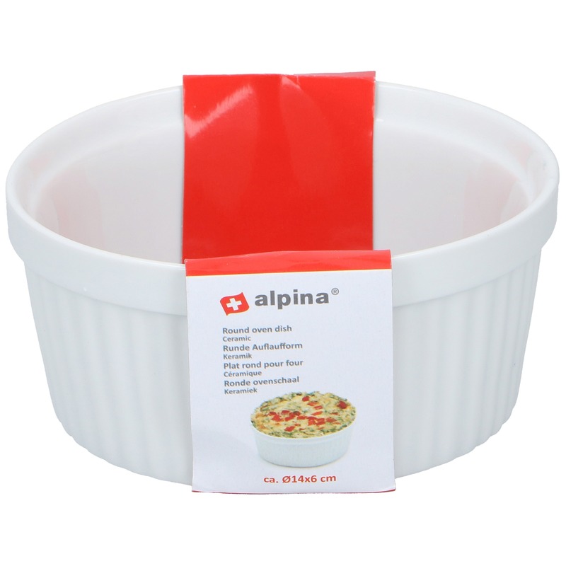 Alpina Ovenschaaltje - wit - rond - D14 cm - 1-persoons - Ovenschalen/braadslede - Ovenschotel schalen -