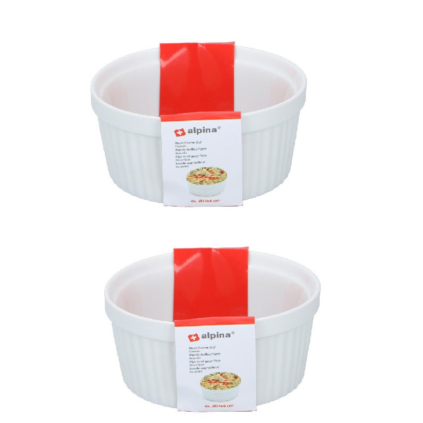 Merkloos Ovenschaaltje - wit - 4x - rond - d14 cm - 1-persoons - ovenschalen/braadslede - ovenschotel schalen -