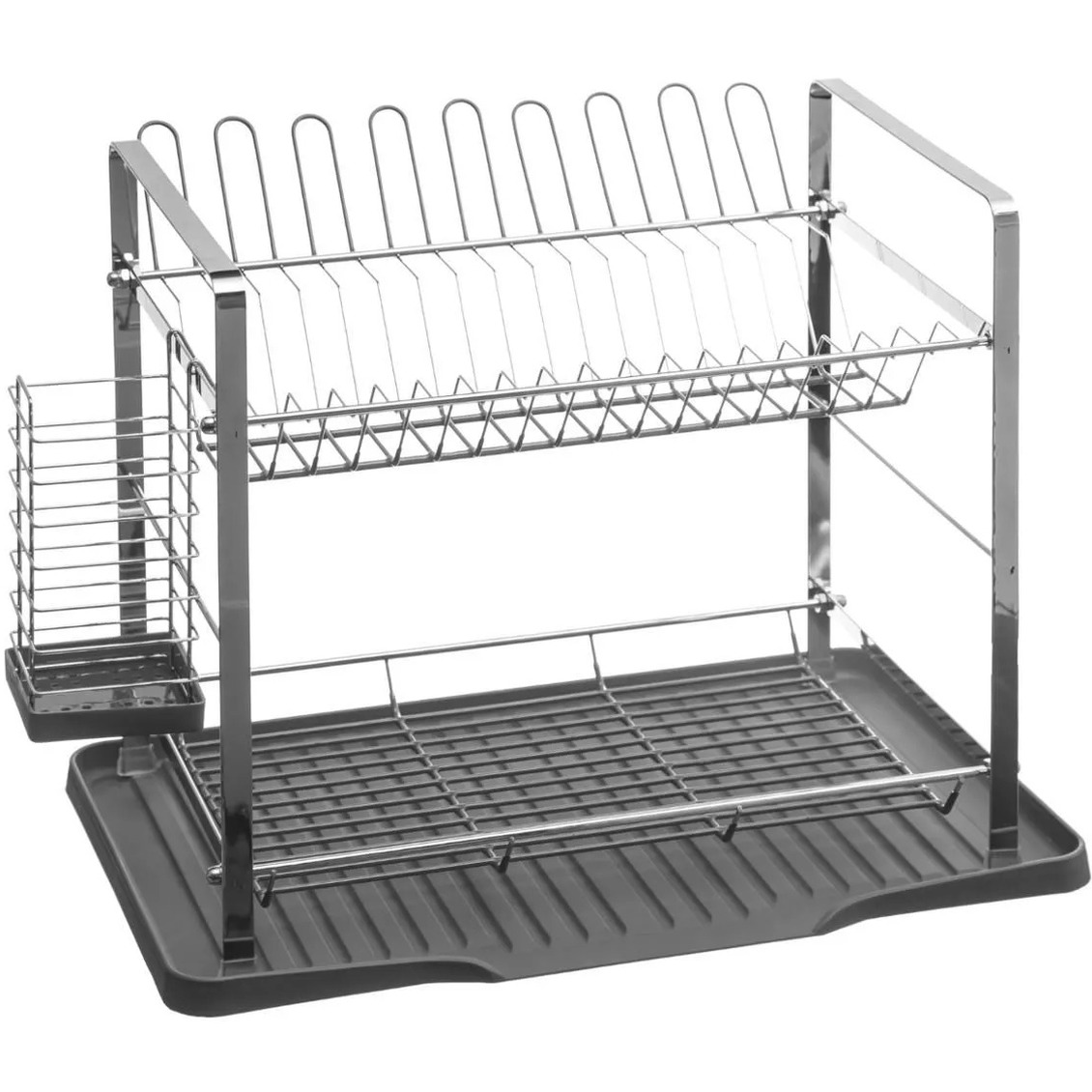 Secret de Gourmet 5Five Luxe afdruiprek/afwasrek - 2-laags - lekbak - verwijderbare bestekbak - grijs - 50 x 30 x 34cm -