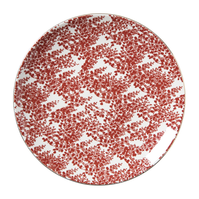 Xenos Ontbijtbord Mirna blaadjes - rood/wit - ø22x2 cm