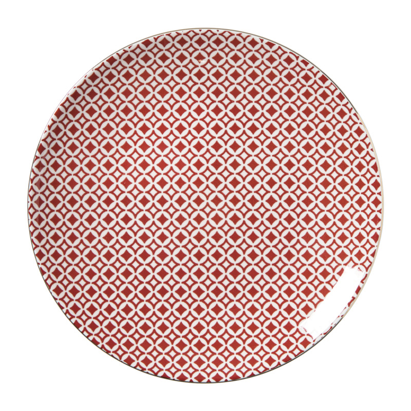 Xenos Ontbijtbord Mirna ruit - rood/wit - ø22x2 cm