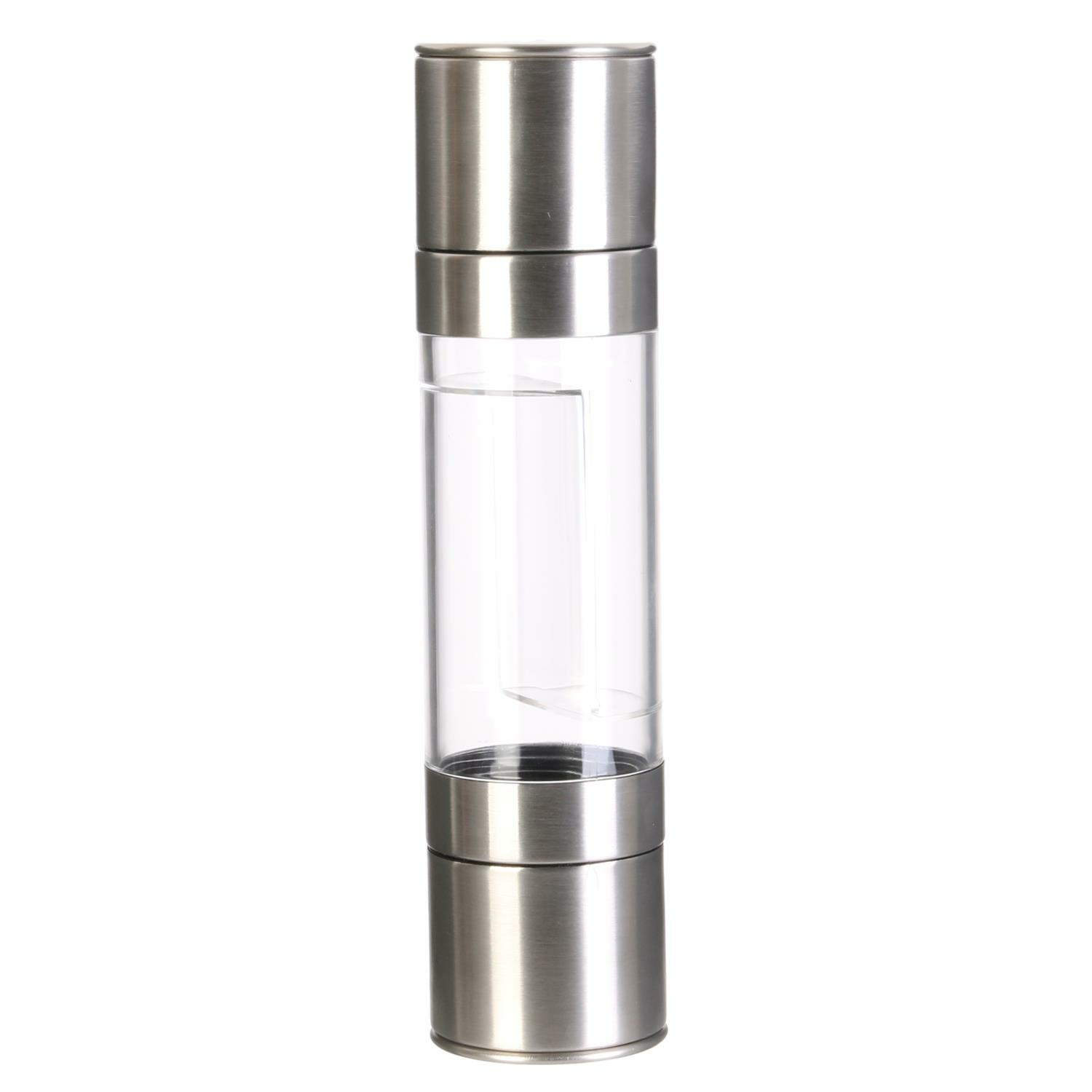 Cook Concept Pepermolen/zoutmolen dubbel reservoir - rvs metaal - zilver - 22 cm - kruidenmolen - vermalen -