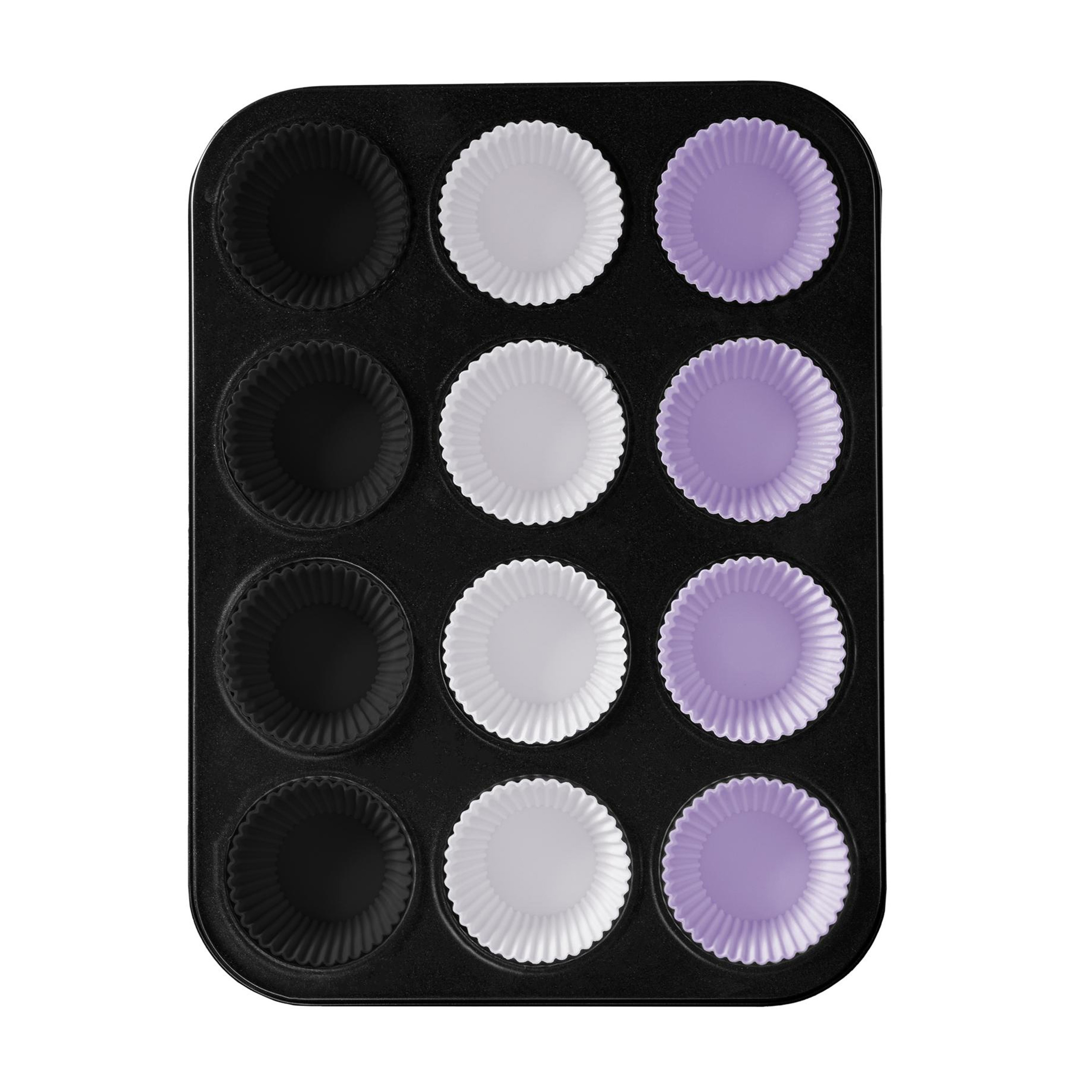 HI Muffin vorm/bakvorm - zwart - voor 12 muffins - siliconen coating -