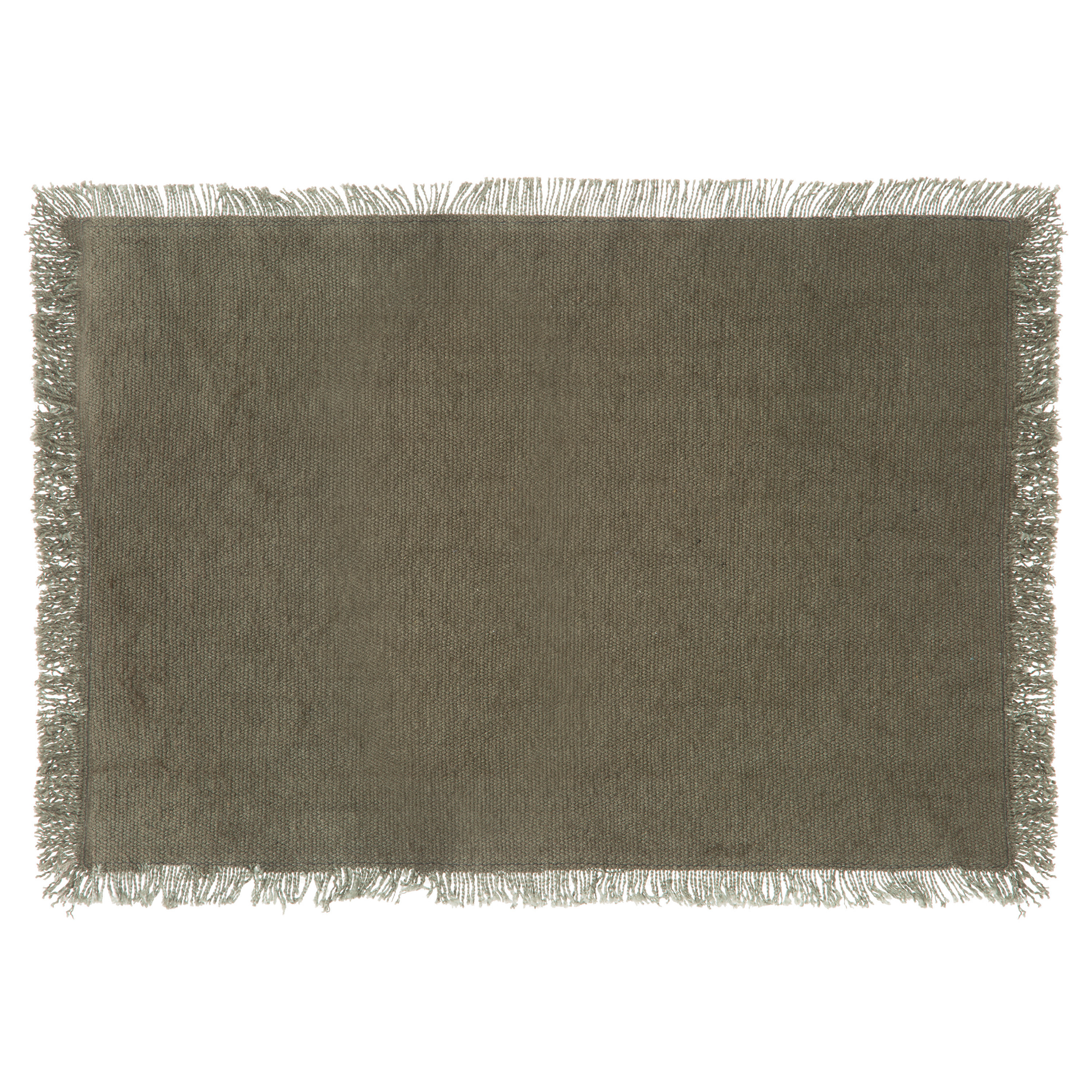 Secret de Gourmet placemats Kenya - 1x - olijfgroen - 45 x 30 cm - katoen - met franjes -
