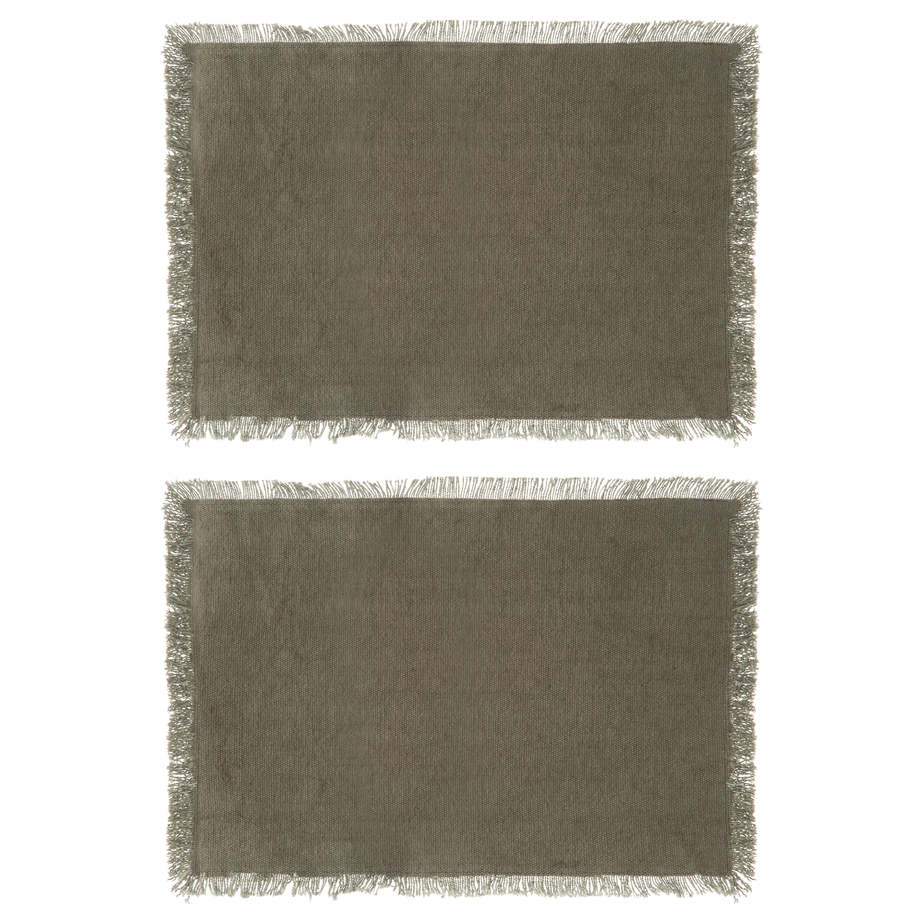 Secret de Gourmet placemats Kenya - 4x - olijfgroen - 45 x 30 cm - katoen - met franjes -