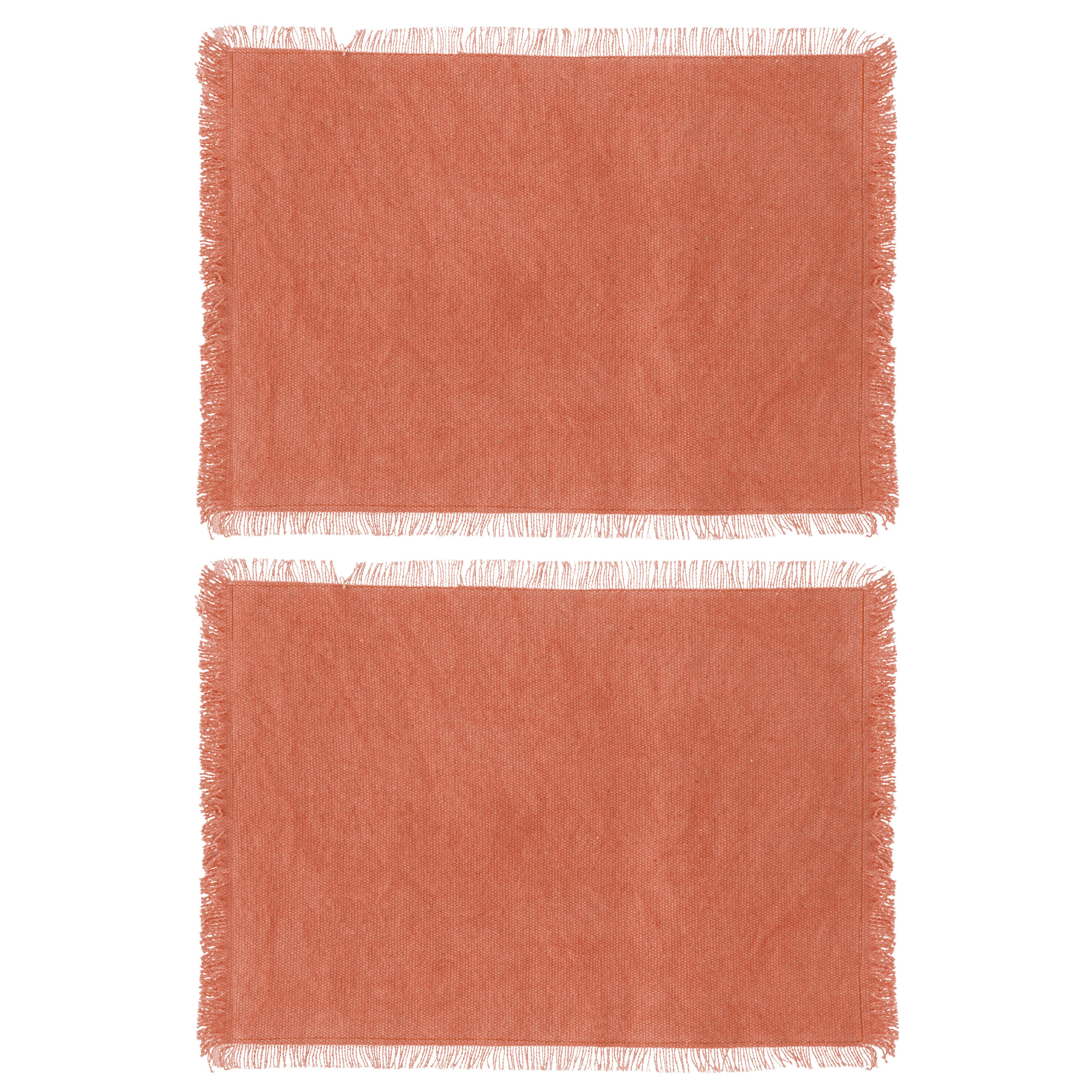 Secret de Gourmet placemats Kenya - 4x - steenrood - 45 x 30 cm - katoen - met franjes -