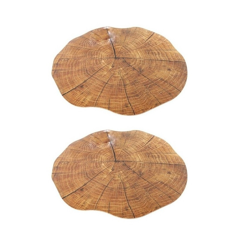 Merkloos Set van 12x stuks ronde placemats boomstam print cm -