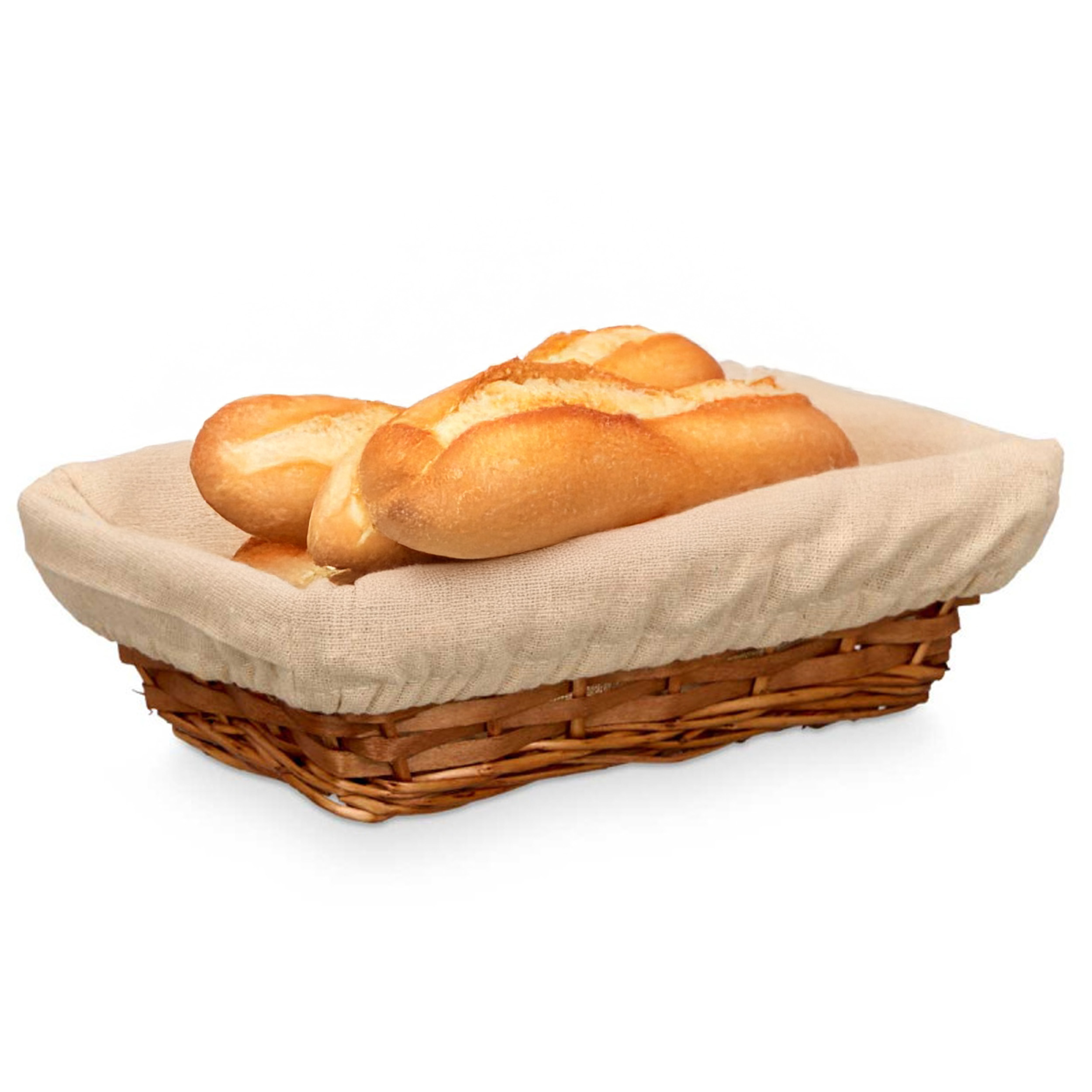 Kipit Broodmandje met stof - riet/canvas - bruin - 28 x 18 x 8 cm - landelijke stijl - Broodjes serv -