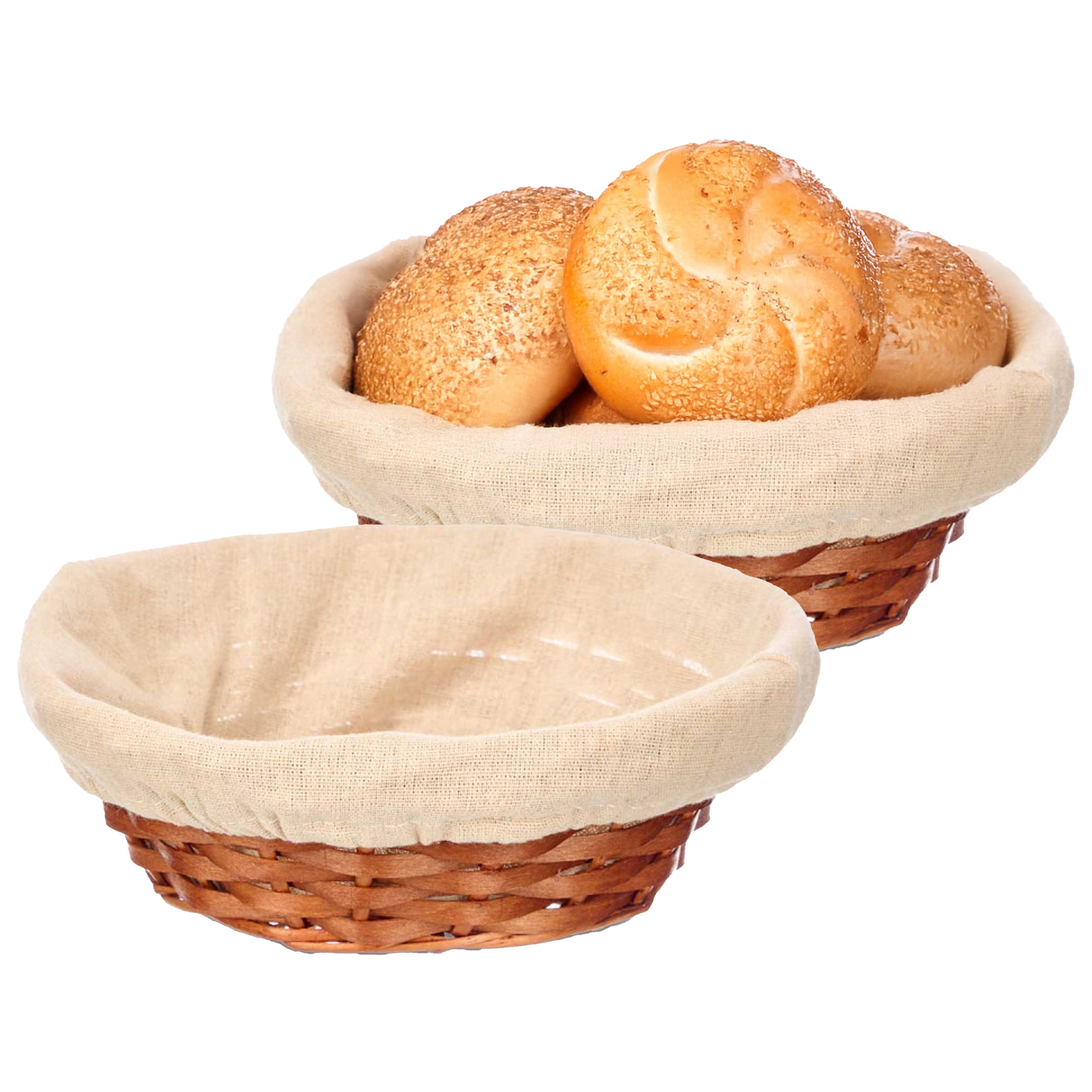 Kipit Broodmandje met stof - 2x - riet/canvas - bruin - 25 x 9 cm - landelijke stijl - Broodjes serv -