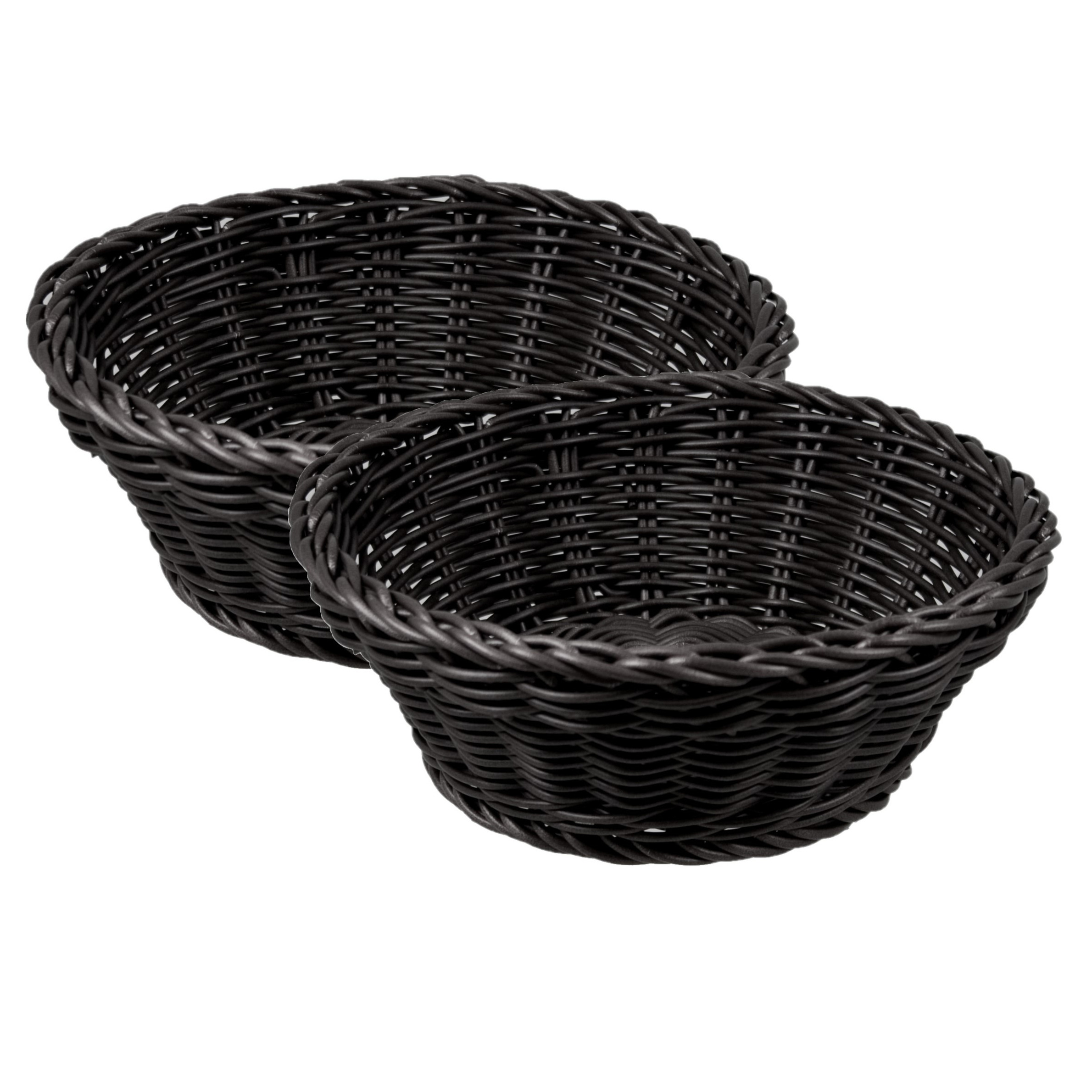 Cosy & Trendy 2x stuks ronde broodmanden/serveermanden zwart kunststof D20 x H8 cm -