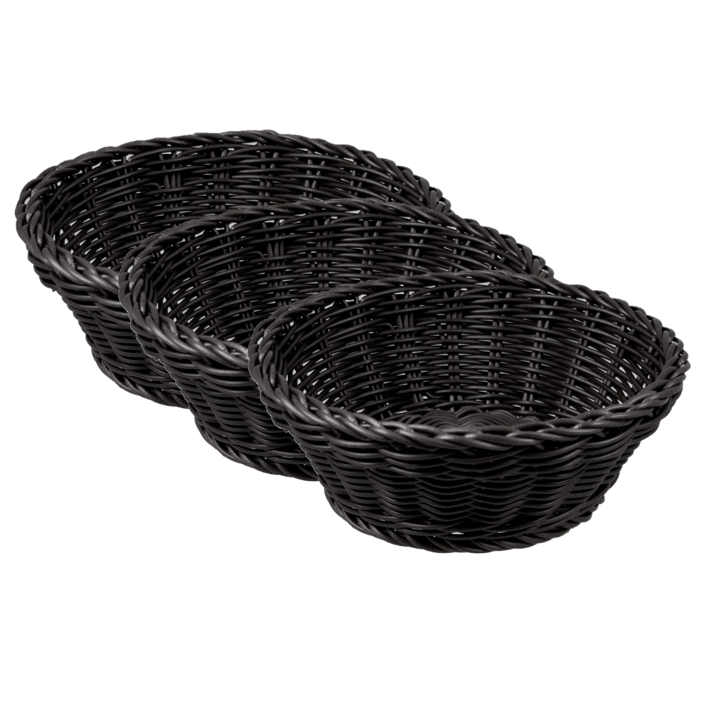 Cosy & Trendy 3x stuks ronde broodmanden/serveermanden zwart kunststof D20 x H8 cm -