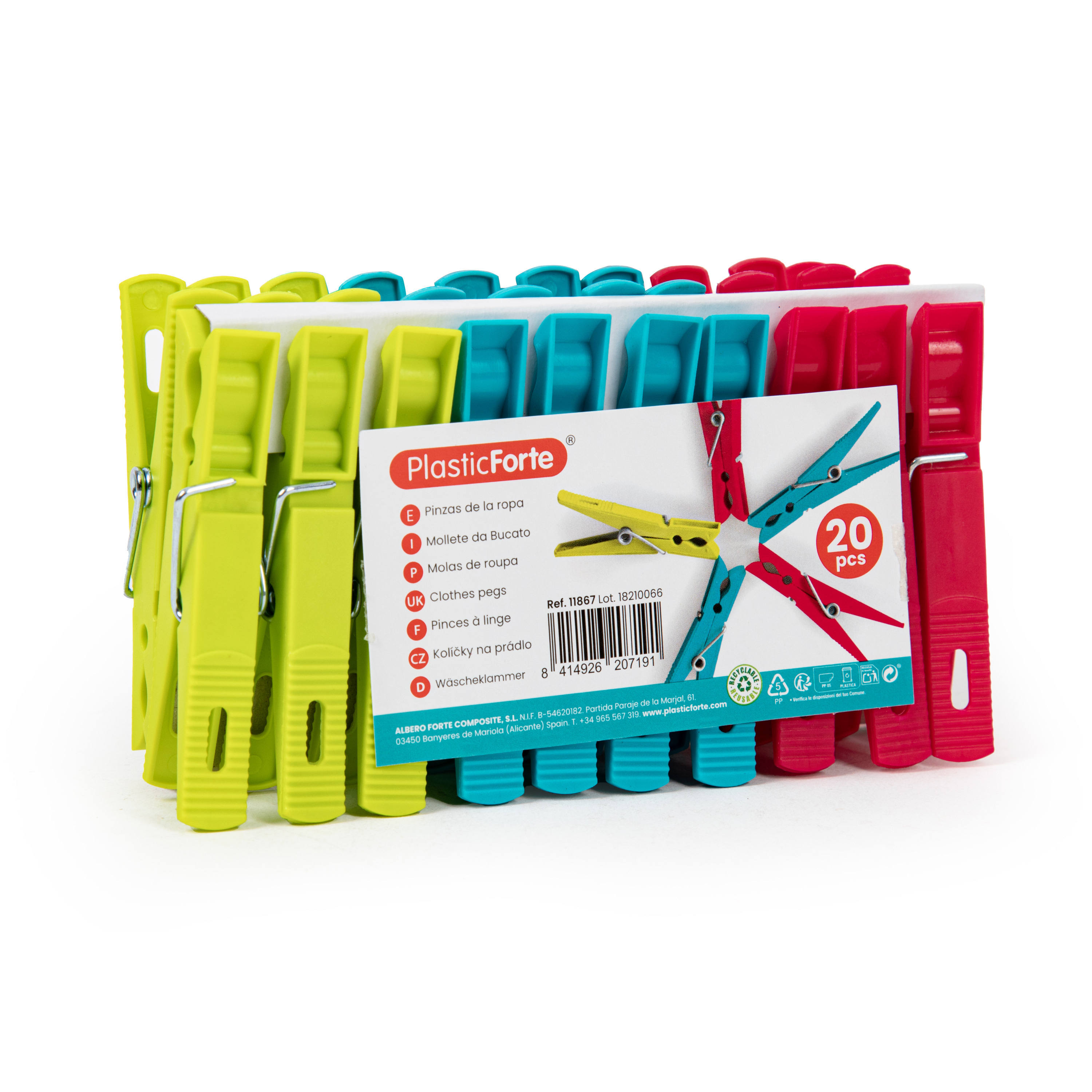 PlasticForte Wasknijpers - 20x stuks - felle kleuren mix - kunststof - 7 cm - Was ophangen -