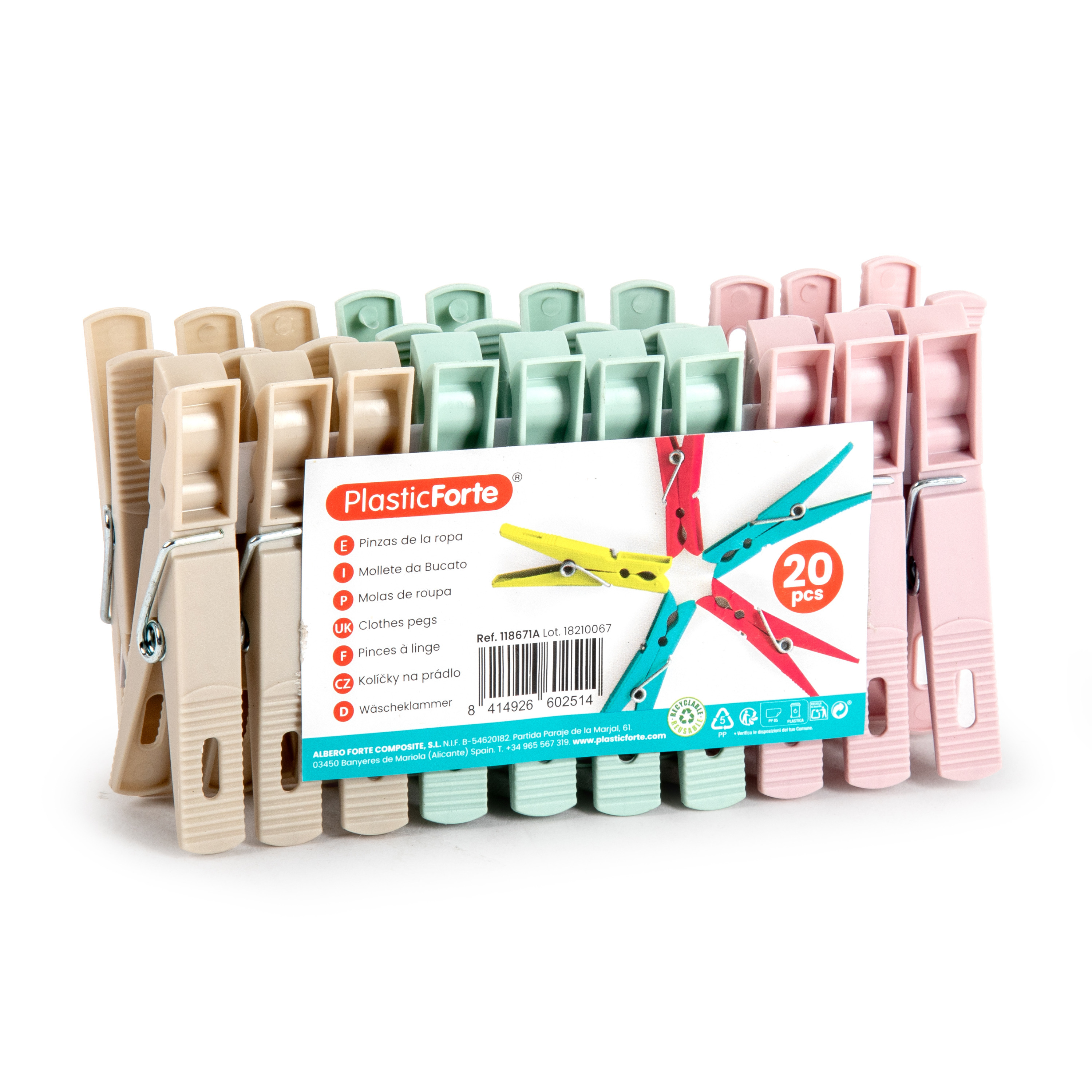 PlasticForte Wasknijpers - 20x stuks - pastel kleuren mix - kunststof - 7 cm - Was ophangen -