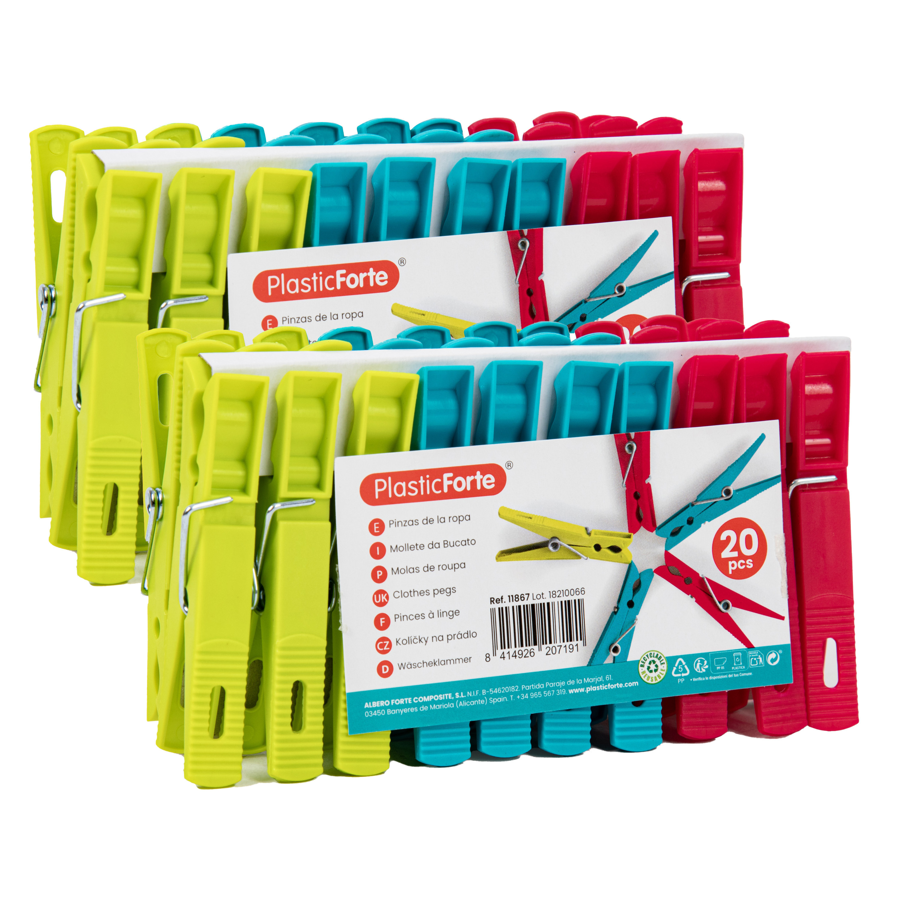 PlasticForte Wasknijpers - 40x stuks - felle kleuren mix - kunststof - 7 cm - Was ophangen -