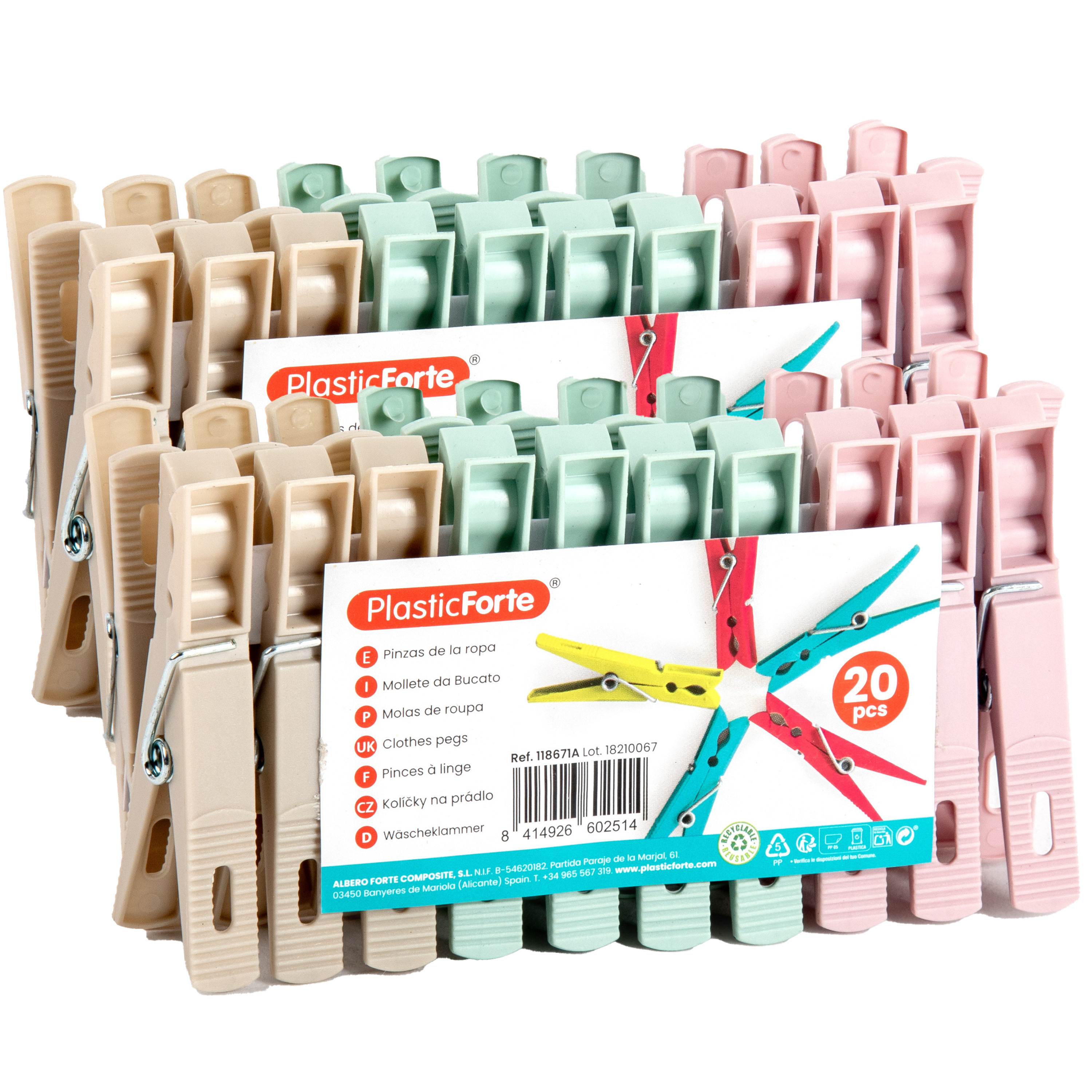 PlasticForte Wasknijpers - 40x stuks - pastel kleuren mix - kunststof - 7 cm - Was ophangen -