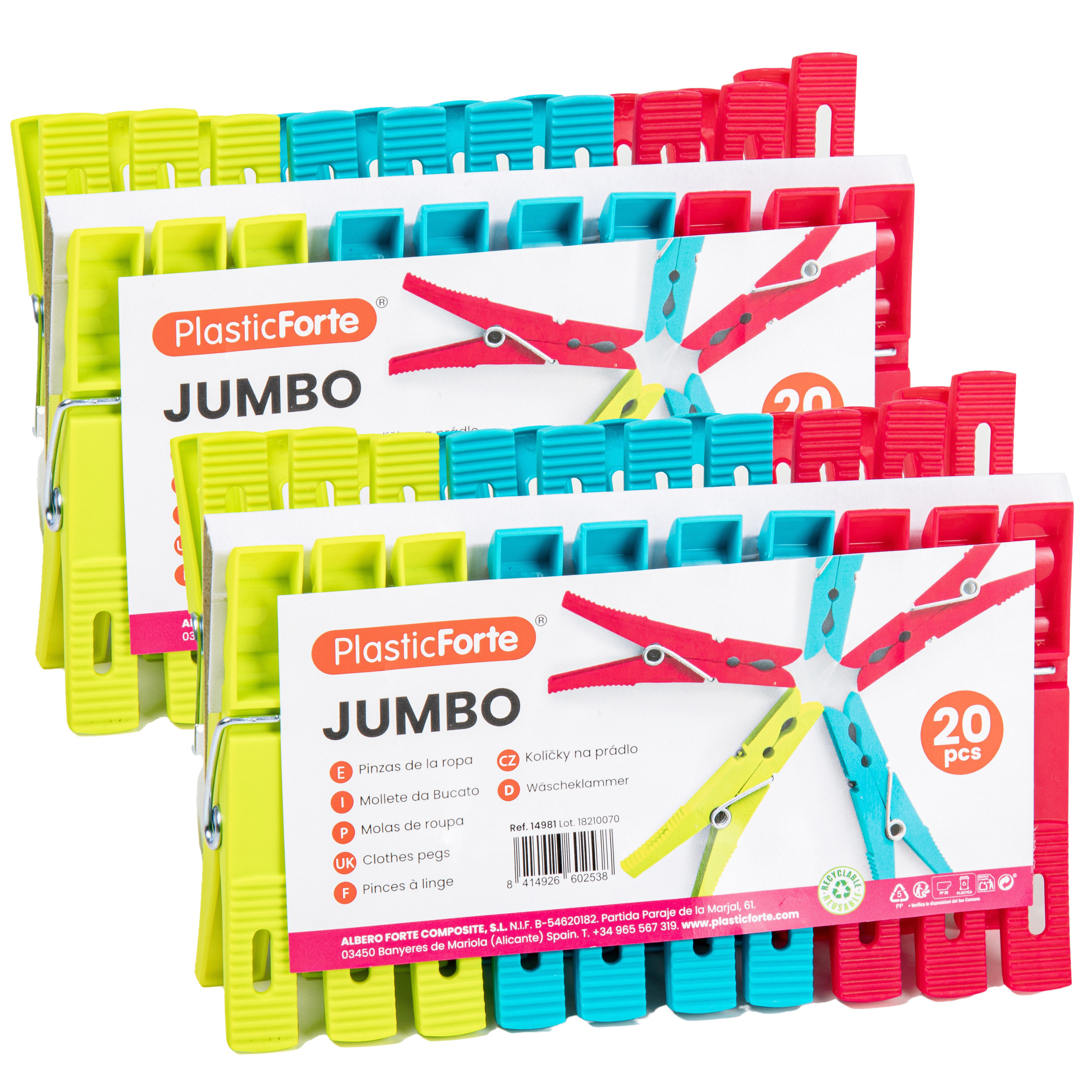 PlasticForte Wasknijpers - 40x stuks - felle kleuren mix - kunststof - 10 cm - Was ophangen -