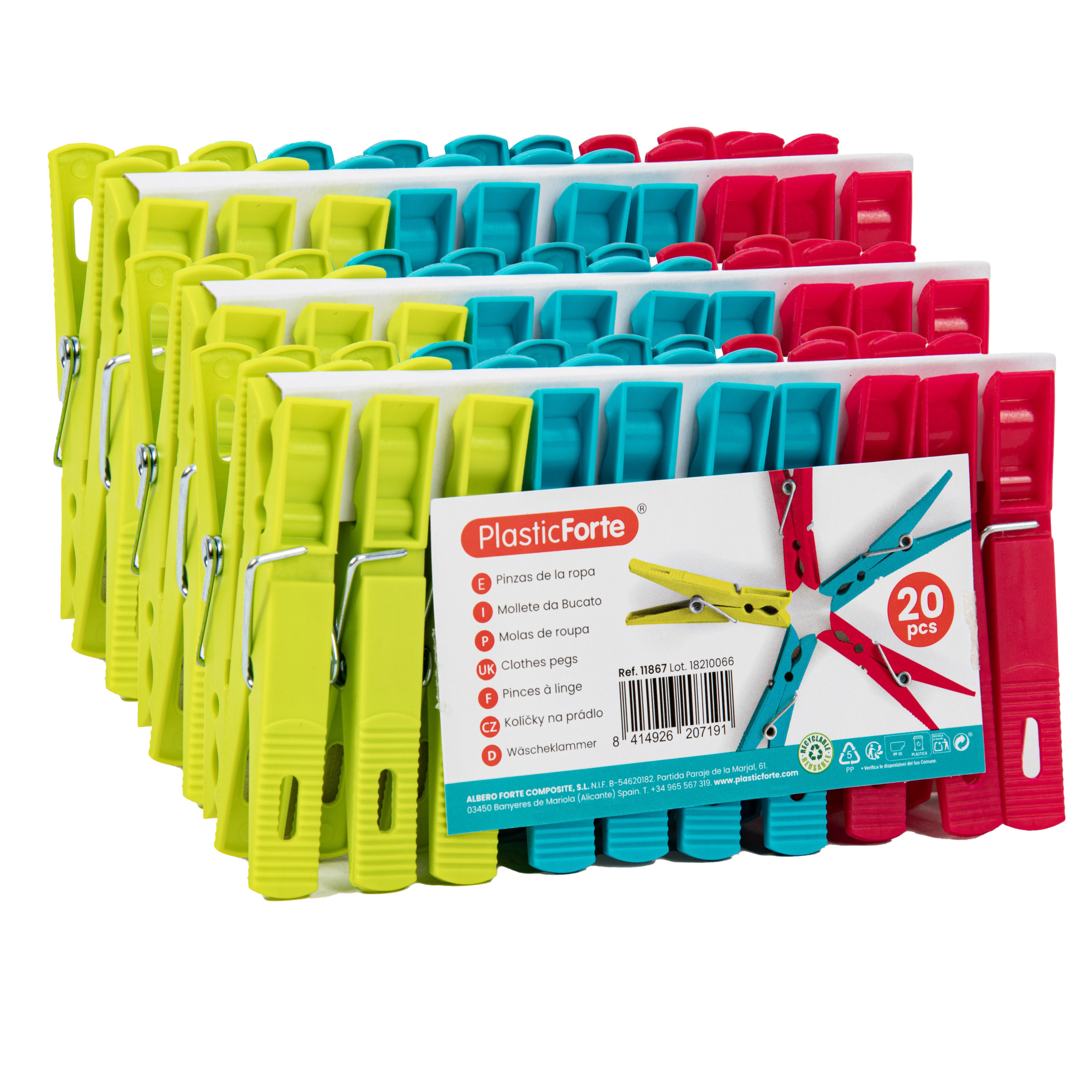 PlasticForte Wasknijpers - 60x stuks - felle kleuren mix - kunststof - 7 cm - Was ophangen -
