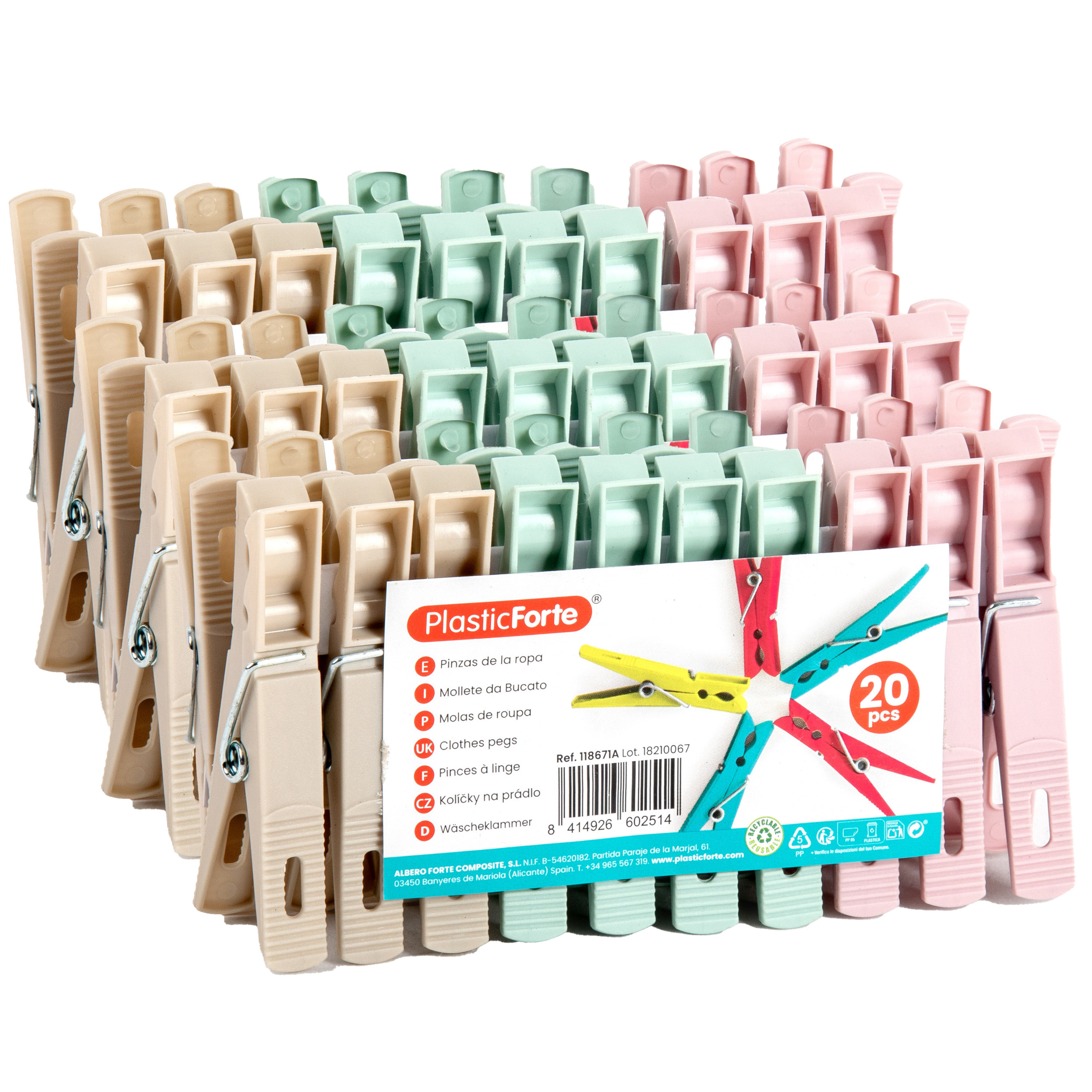 PlasticForte Wasknijpers - 60x stuks - pastel kleuren mix - kunststof - 7 cm - Was ophangen -