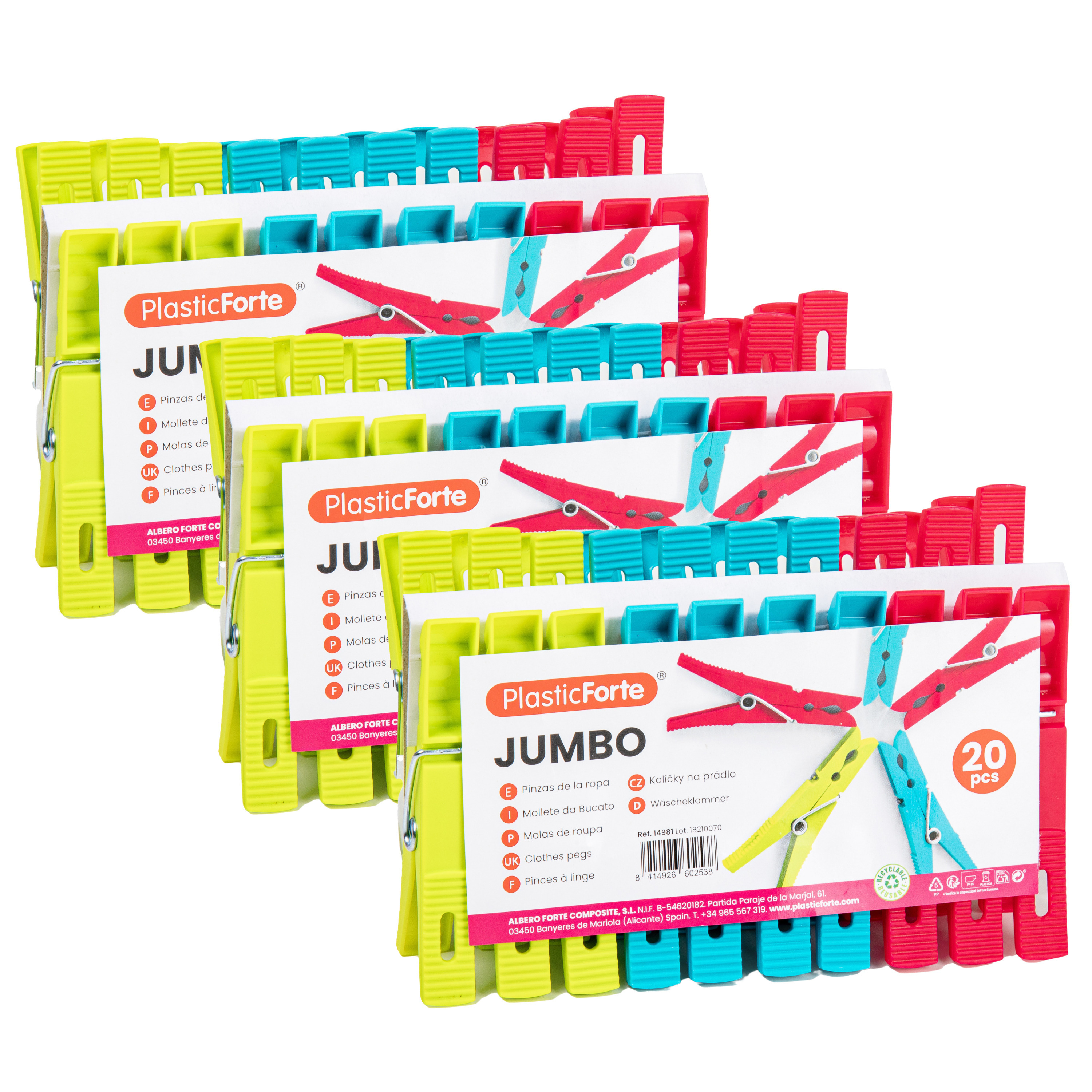 PlasticForte Wasknijpers - 60x stuks - felle kleuren mix - kunststof - 10 cm - Was ophangen -