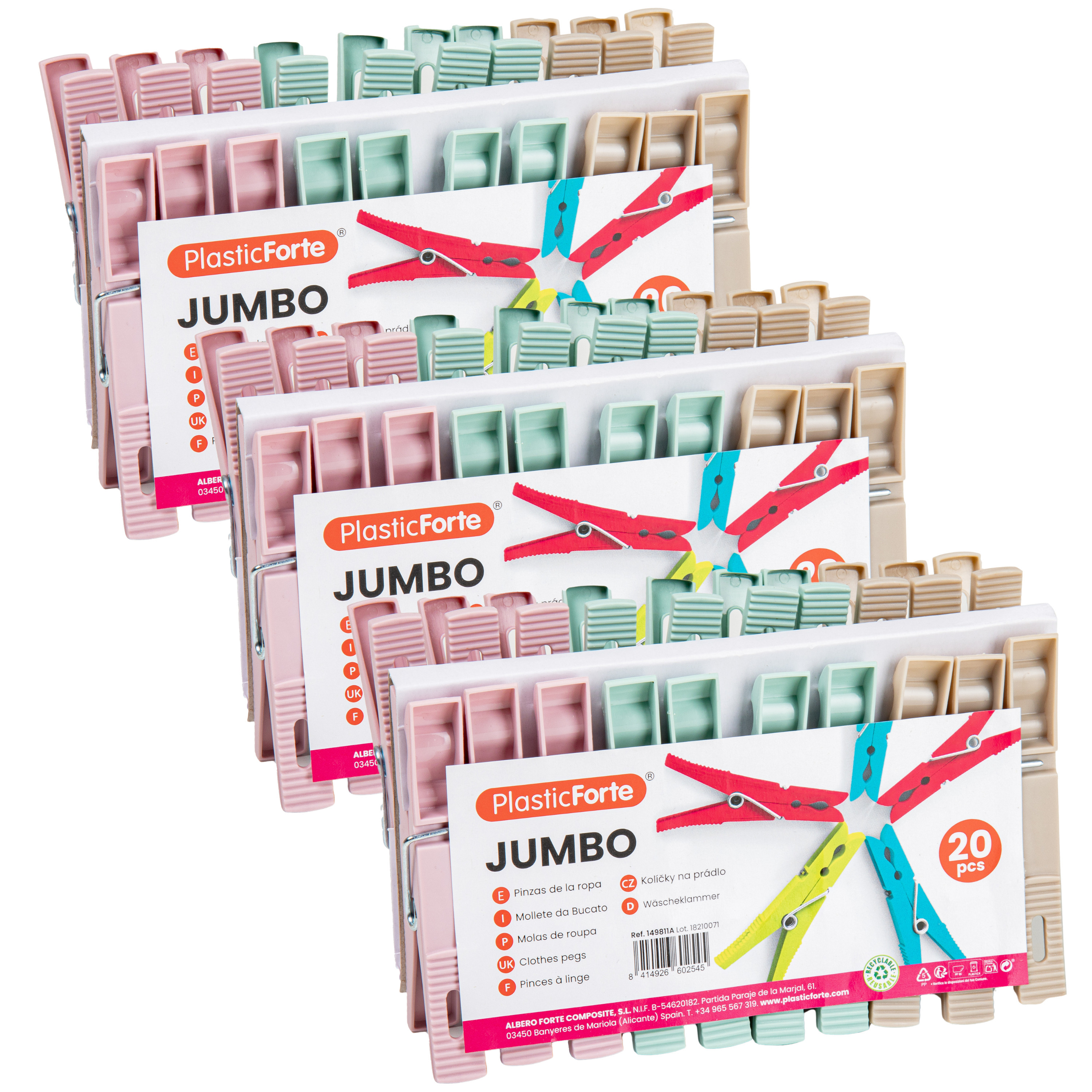 PlasticForte Wasknijpers - 60x stuks - pastel kleuren mix - kunststof - 10 cm - Was ophangen -