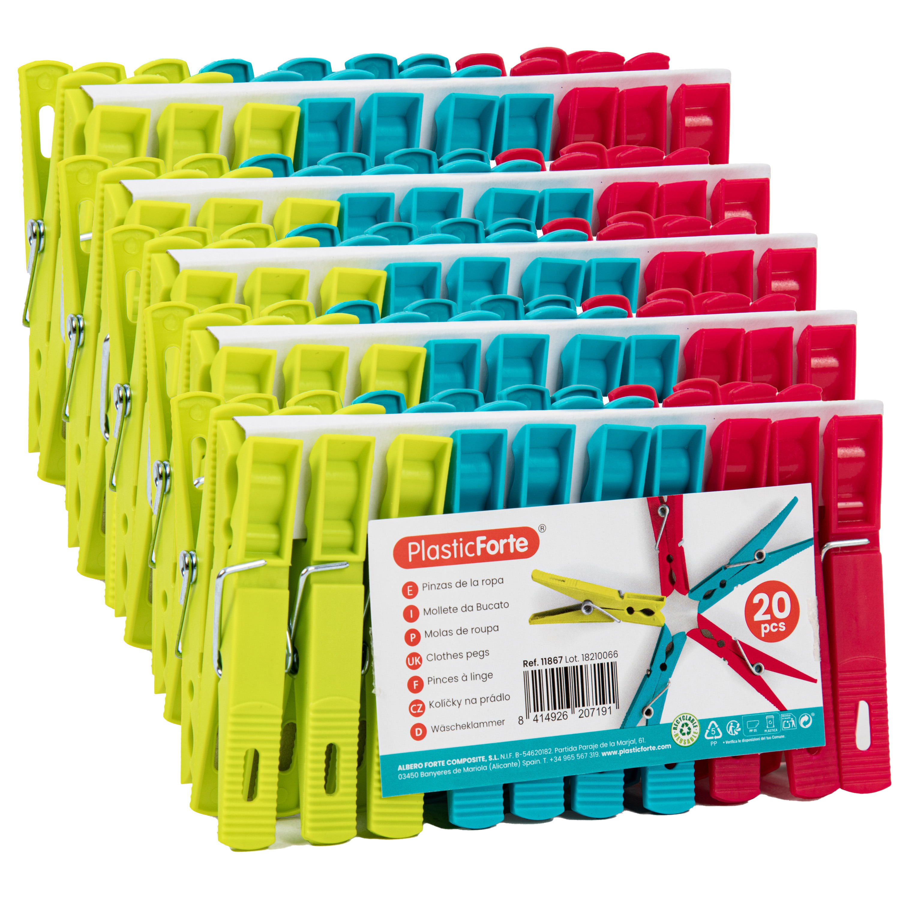 PlasticForte Wasknijpers - 100x stuks - felle kleuren mix - kunststof - 7 cm - Was ophangen -