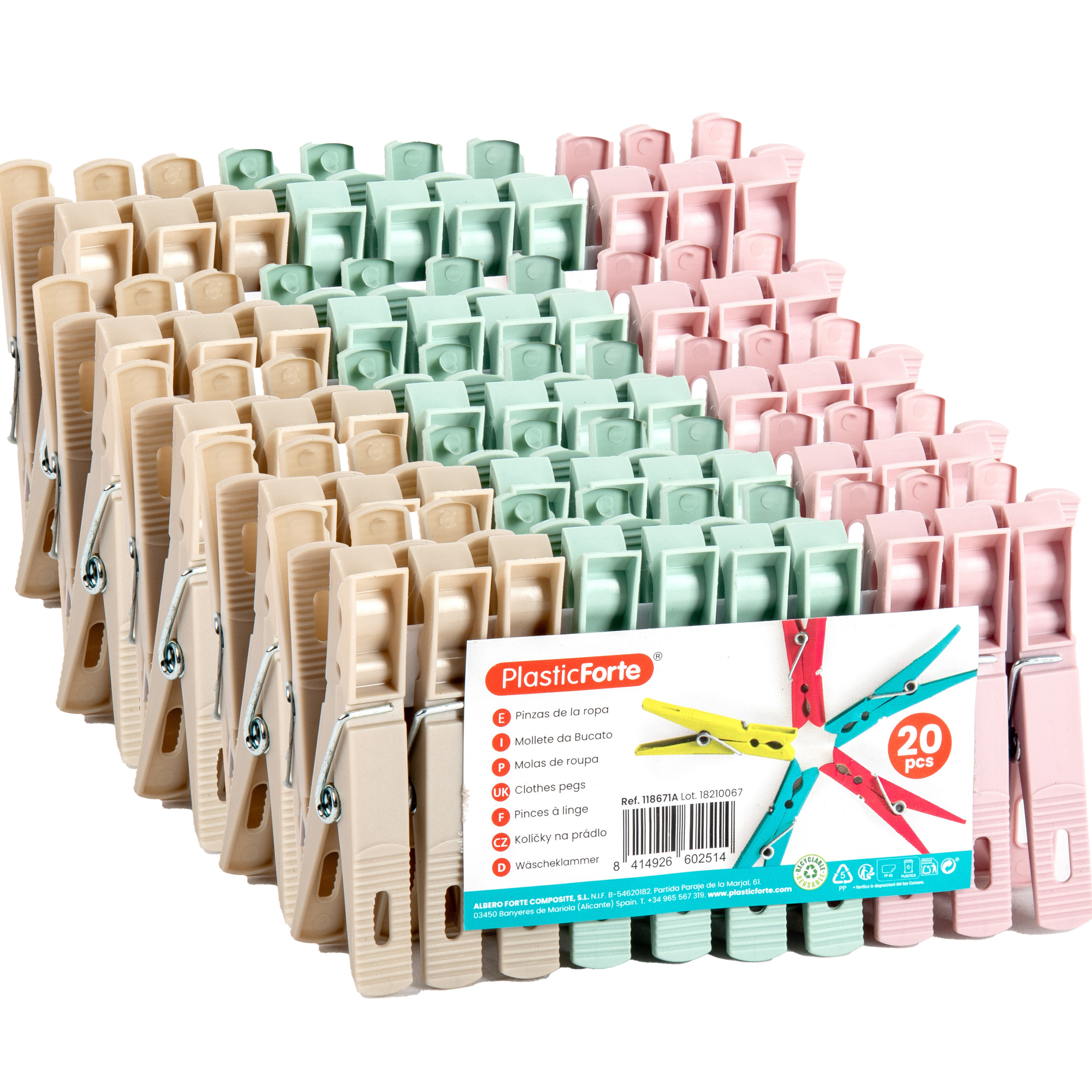 PlasticForte Wasknijpers - 100x stuks - pastel kleuren mix - kunststof - 7 cm - Was ophangen -