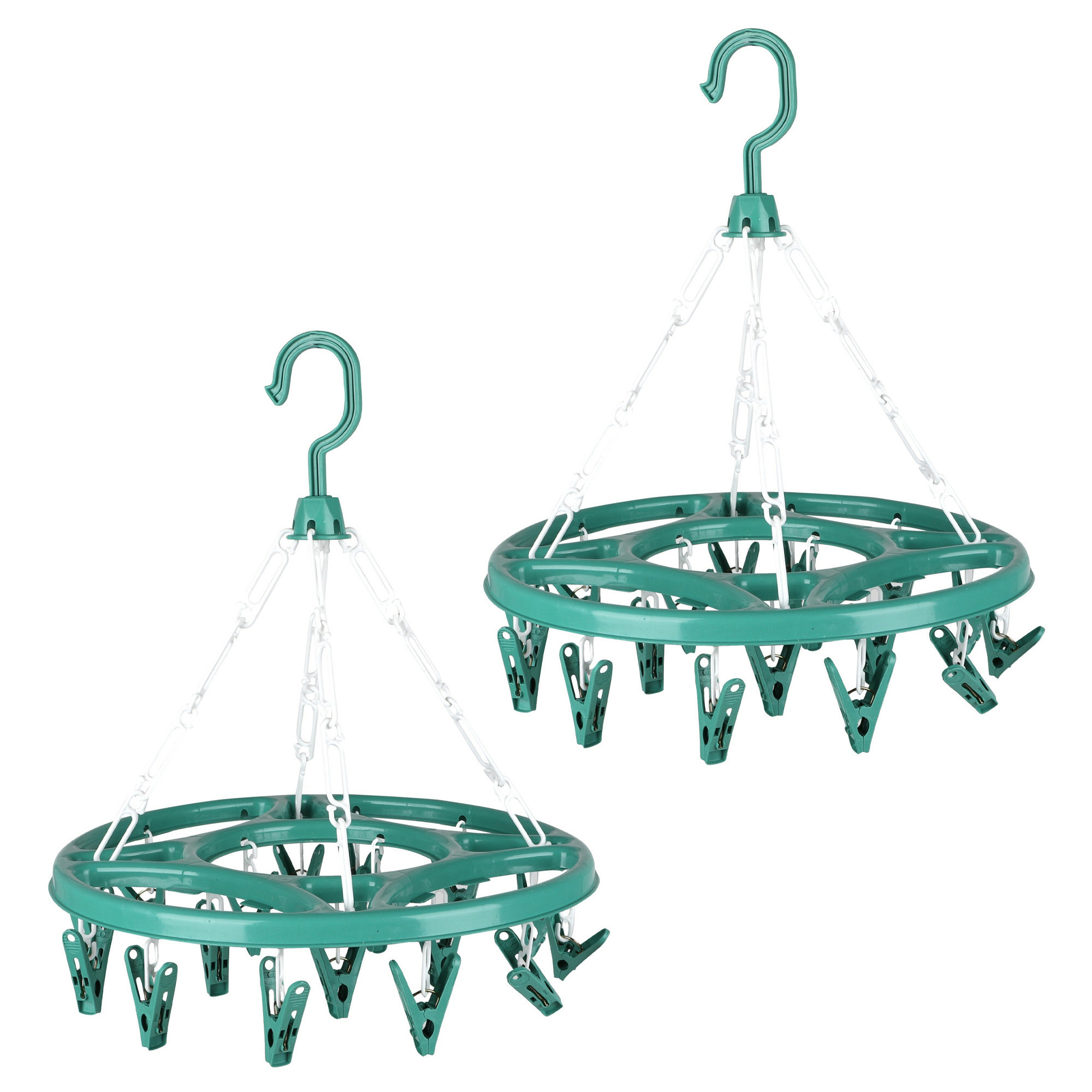Urban Living Wasgoed droogcarrousel/droogmolen - 2x - 18 clips/knijpers - groen - kunststof - 32 cm -
