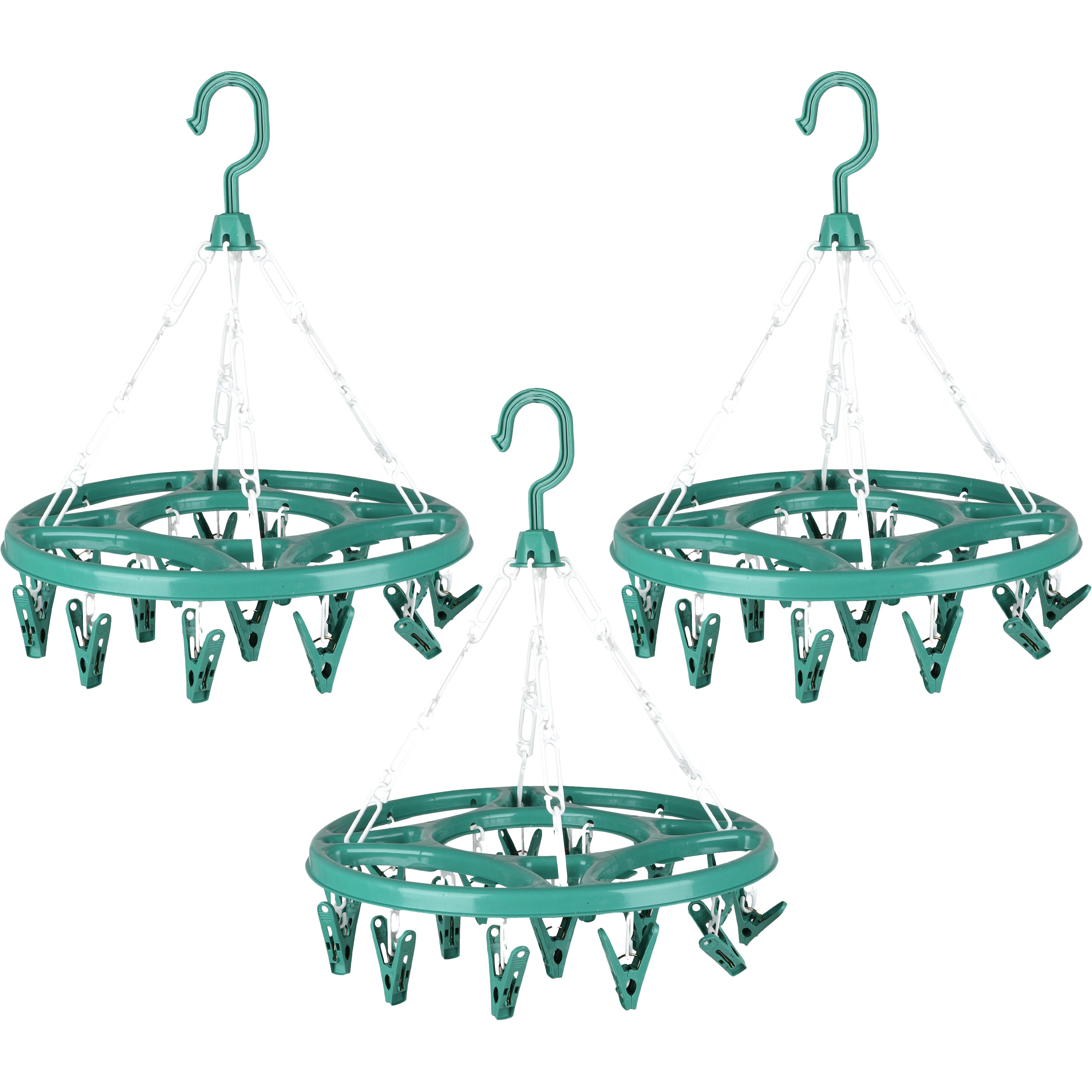Urban Living Wasgoed droogcarrousel/droogmolen - 3x - 18 clips/knijpers - groen - kunststof - 32 cm -