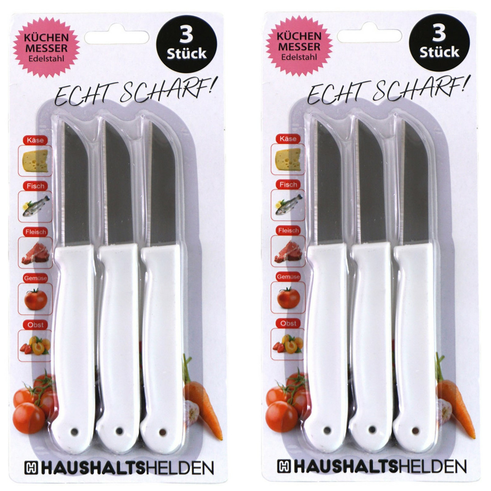 Haushaltshelden keukenmesjes/schilmesjes - 6x - RVS - wit - 16 cm -