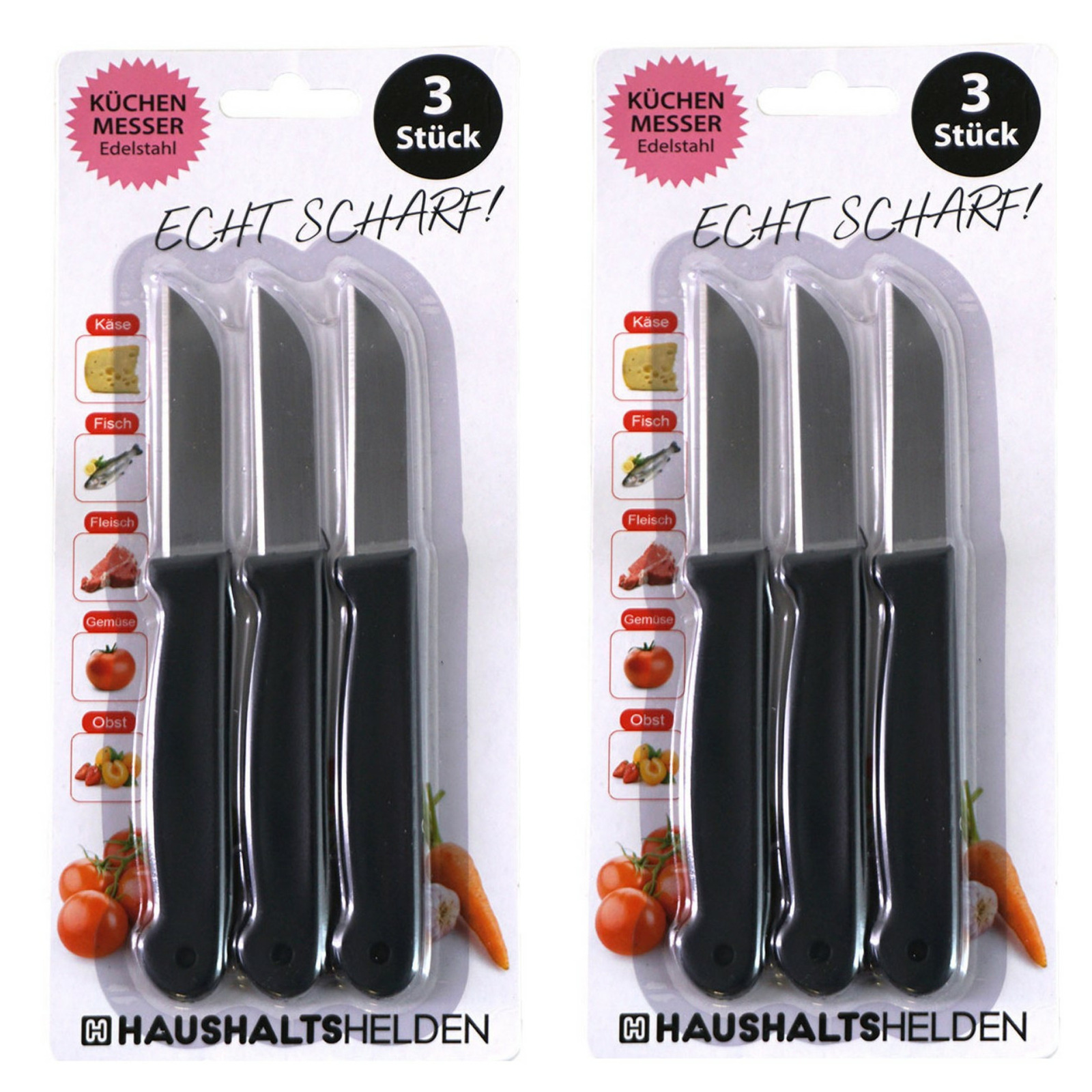 Haushaltshelden keukenmesjes/schilmesjes - 6x - RVS - zwart - 16 cm -
