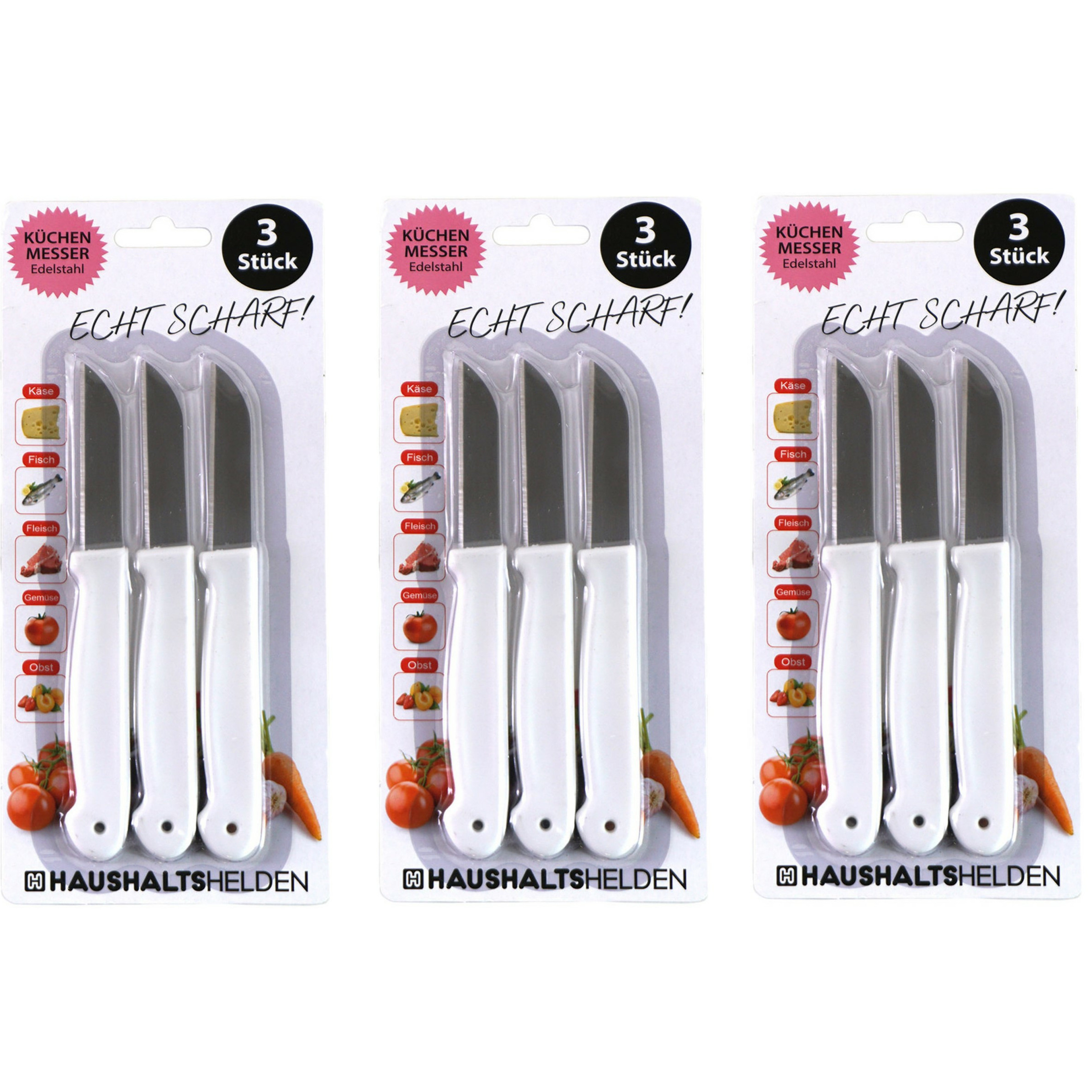 Haushaltshelden keukenmesjes/schilmesjes - 9x - RVS - wit - 16 cm -