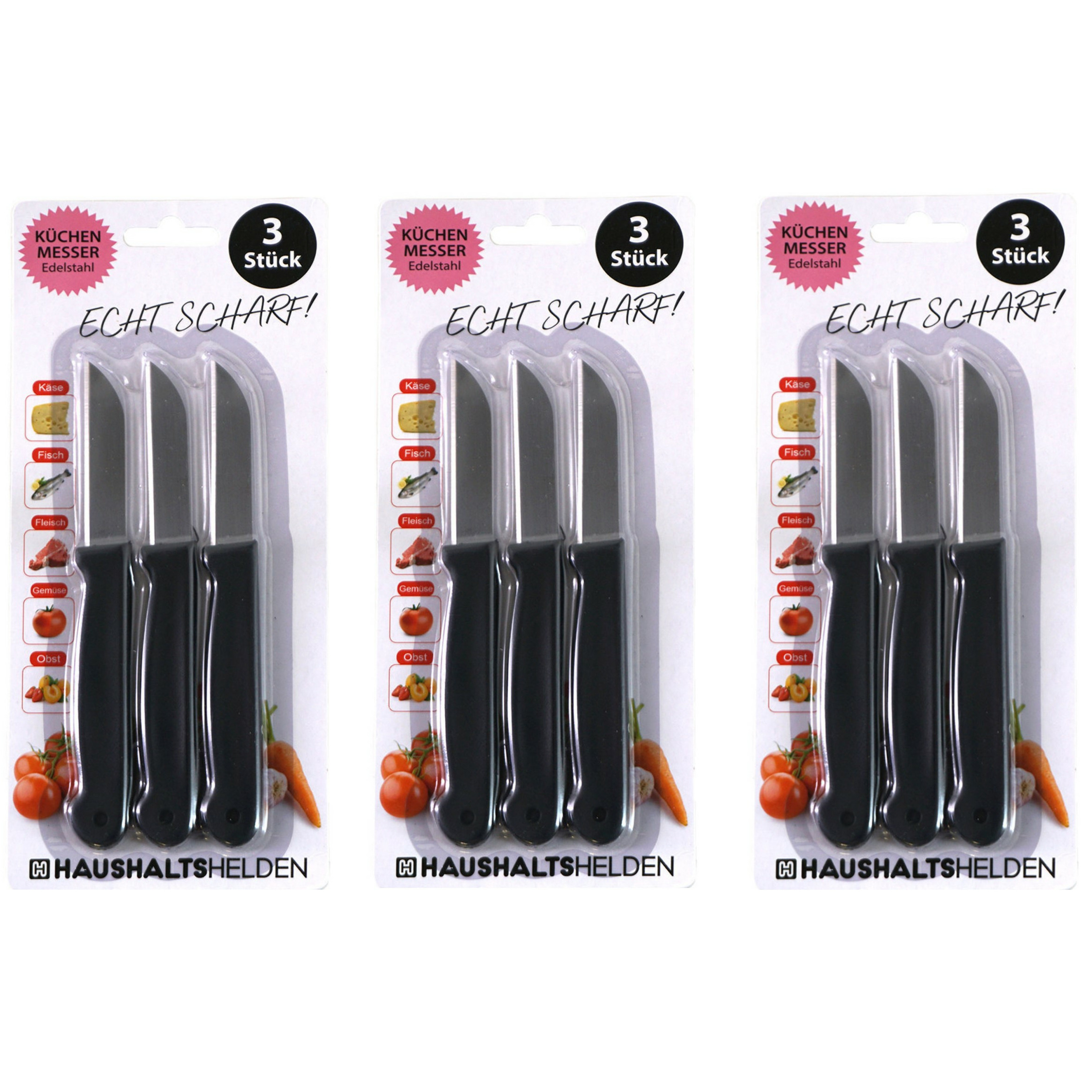 Haushaltshelden keukenmesjes/schilmesjes - 9x - RVS - zwart - 16 cm -