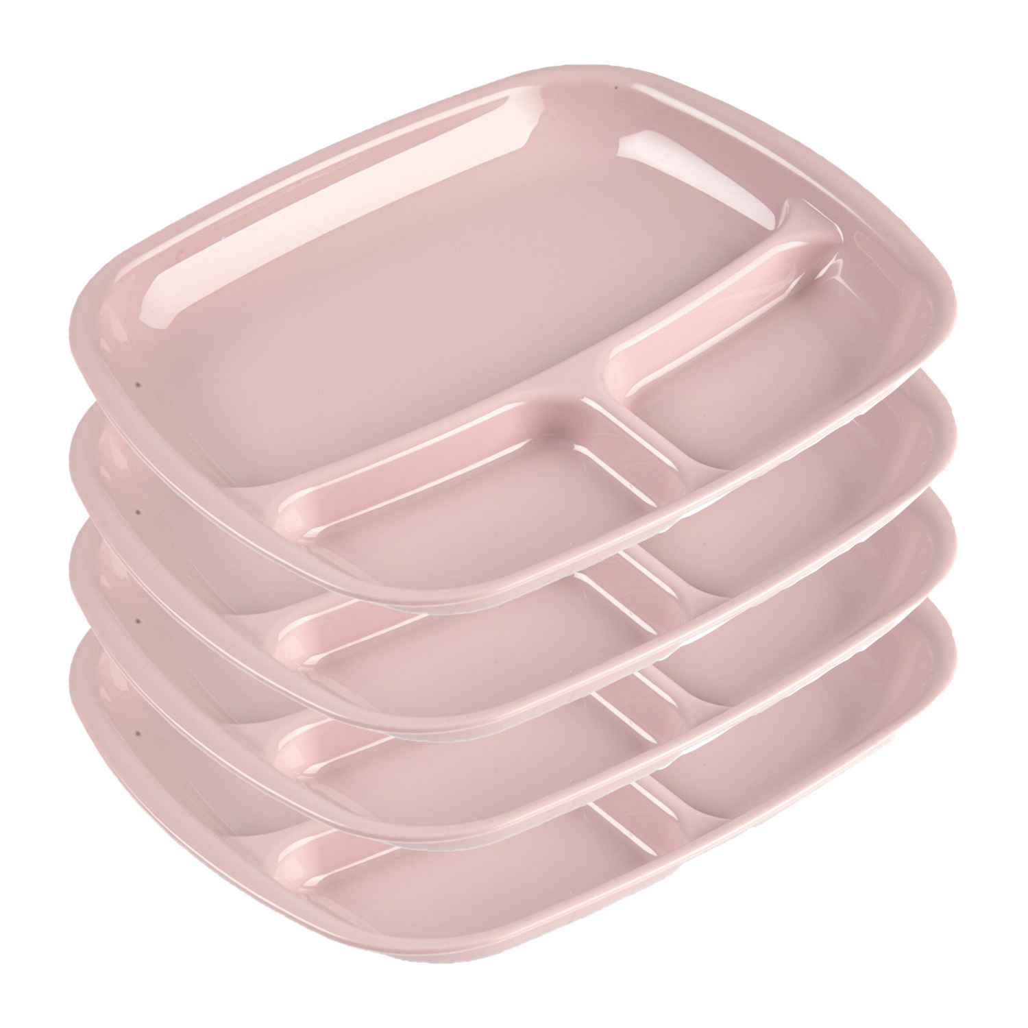 PlasticForte Onbreekbare Camping borden met 3 vaks verdeling - 4x - kunststof - roze - 21 x 24 cm -