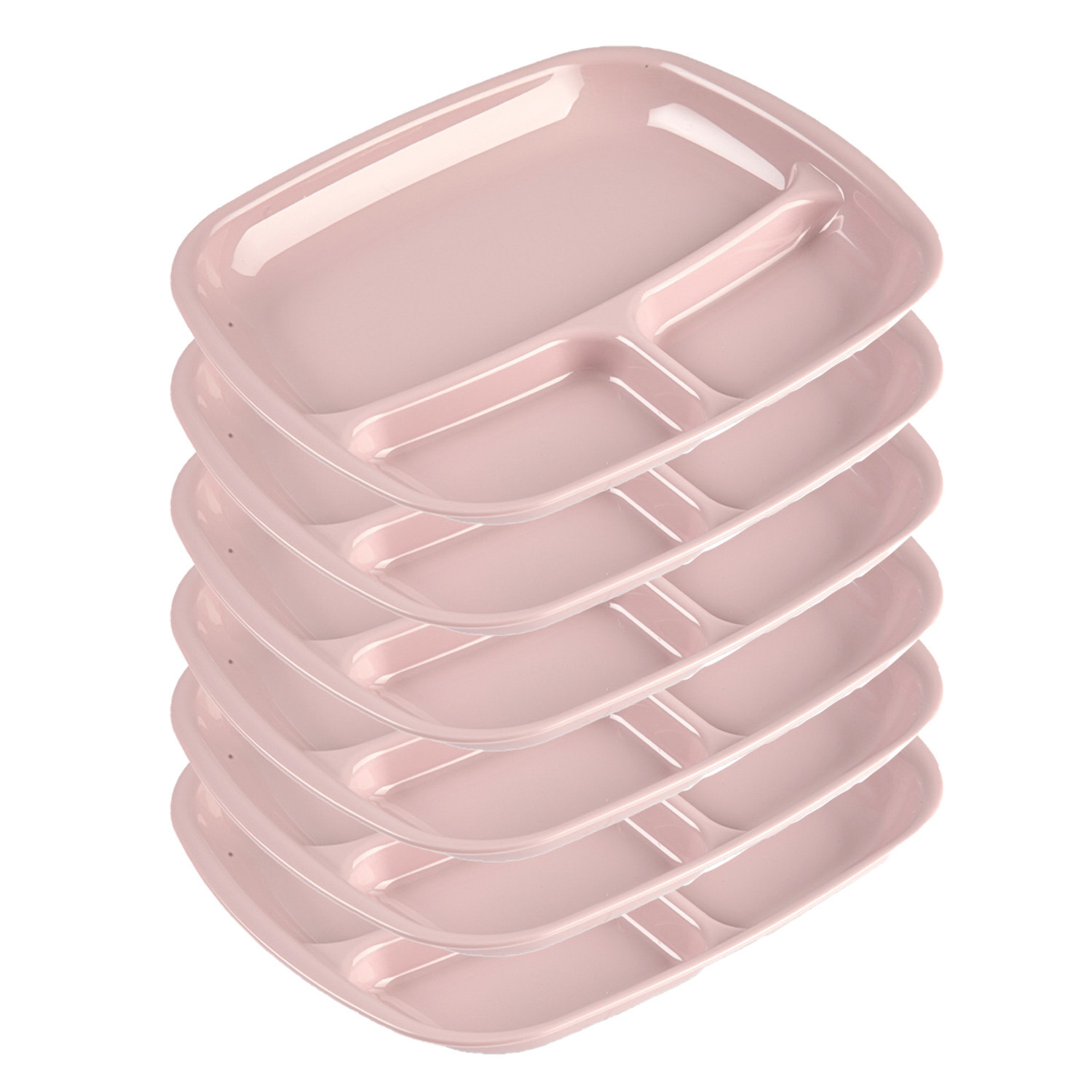PlasticForte Onbreekbare Camping borden met 3 vaks verdeling - 6x - kunststof - roze - 21 x 24 cm -