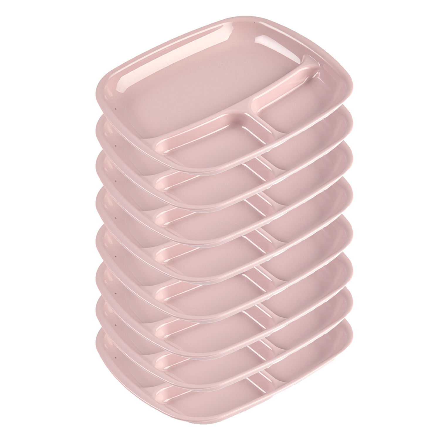 PlasticForte Onbreekbare Camping borden met 3 vaks verdeling - 8x - kunststof - roze - 21 x 24 cm -