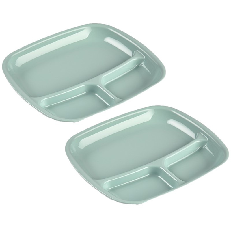 PlasticForte Camping bord 3 vaks - Set van 10x stuks - kunststof - groen - 21 x 24 cm -