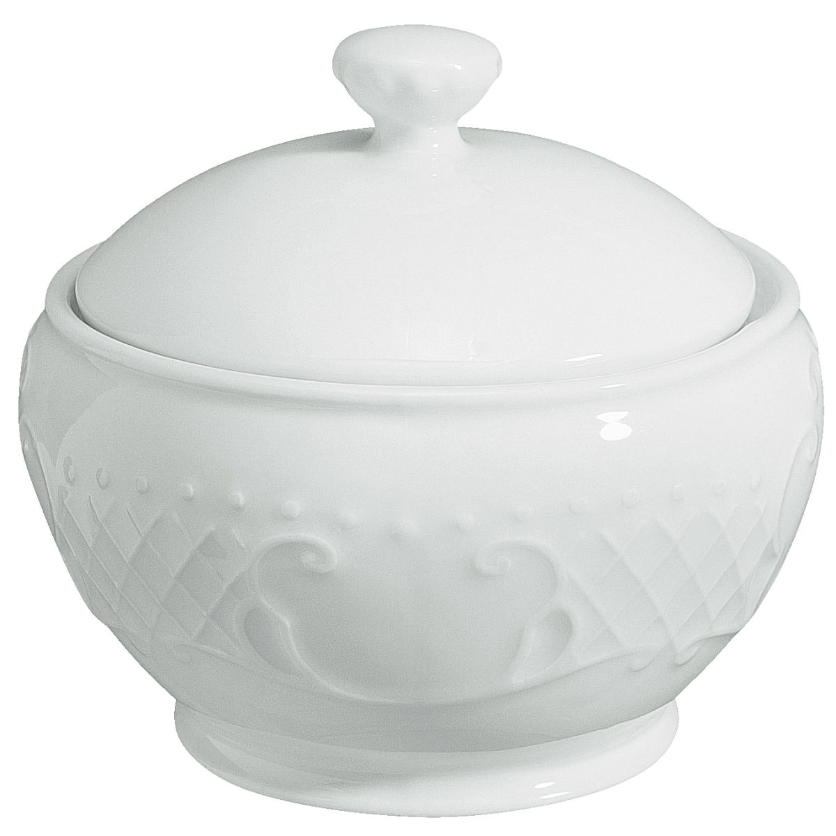 Vega Suikerpot Menuet met deksel; 250ml, 9.6x9.5 cm (ØxH); wit; rond; 6 stuk / verpakking